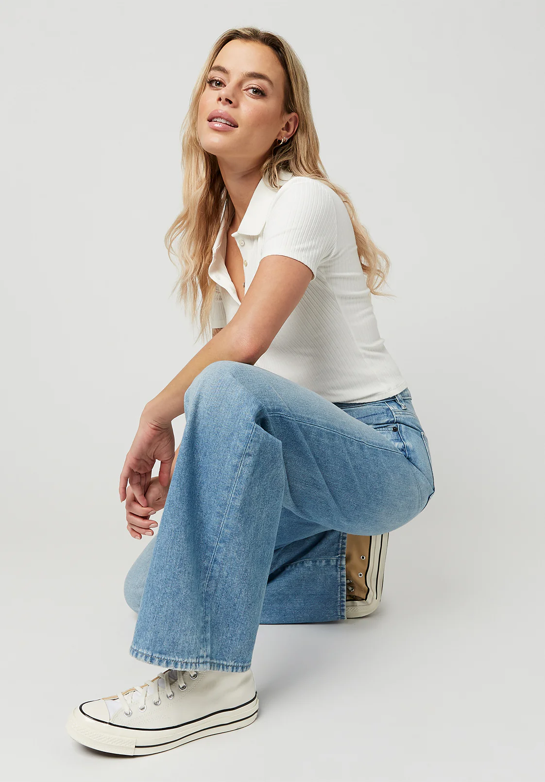 High Rise Wide Leg Addie Women's Jeans, Medium Blue - BL15793 - Image 5
