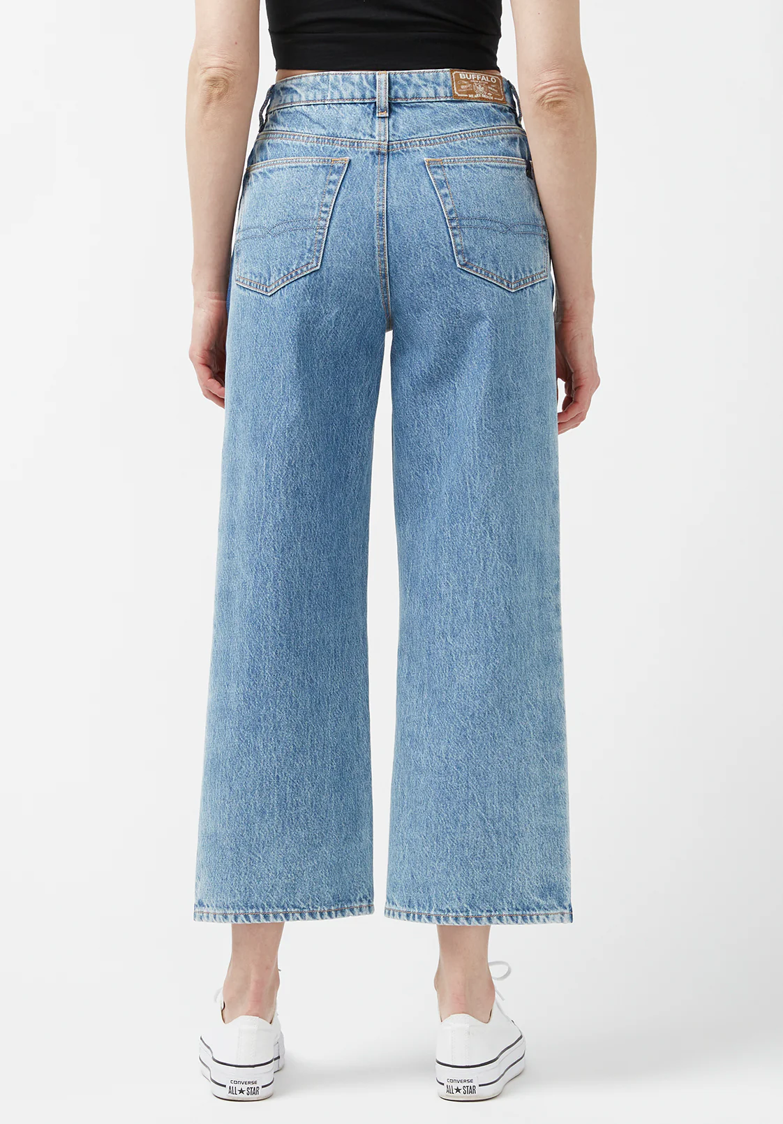 High Rise Wide Leg Cropped Addisson Women’s Jeans, Shadow Wash Blue - BL15896 - Image 2