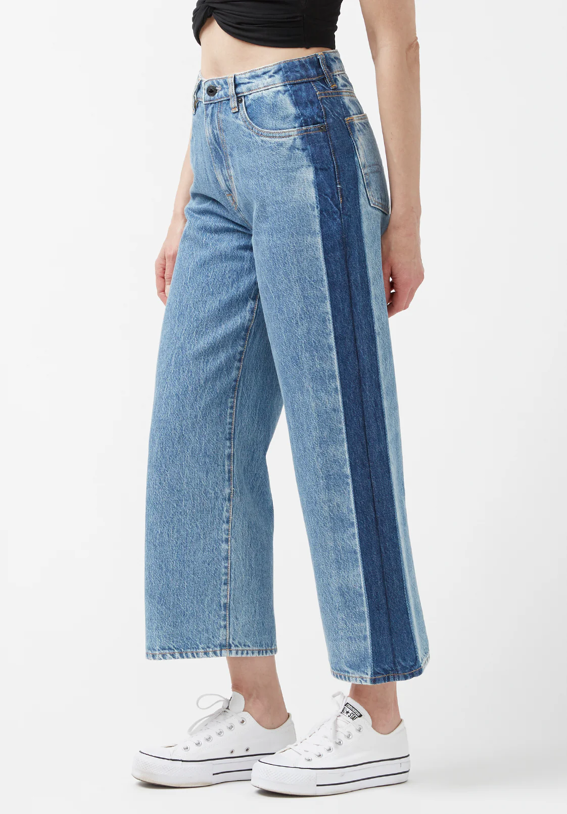 High Rise Wide Leg Cropped Addisson Women’s Jeans, Shadow Wash Blue - BL15896 - Image 3