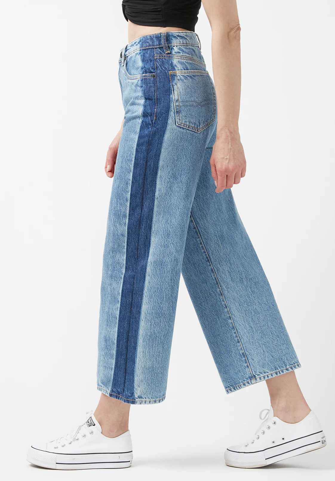 High Rise Wide Leg Cropped Addisson Women’s Jeans, Shadow Wash Blue - BL15896 - Image 4