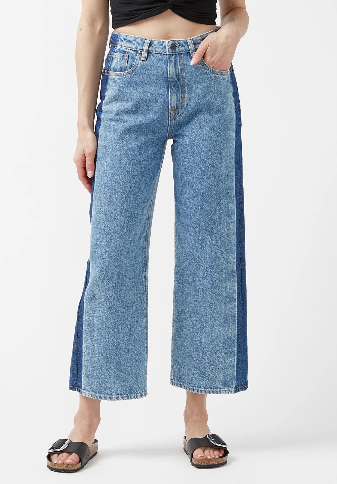 High Rise Wide Leg Cropped Addisson Women’s Jeans, Shadow Wash Blue - BL15896 - Image 6