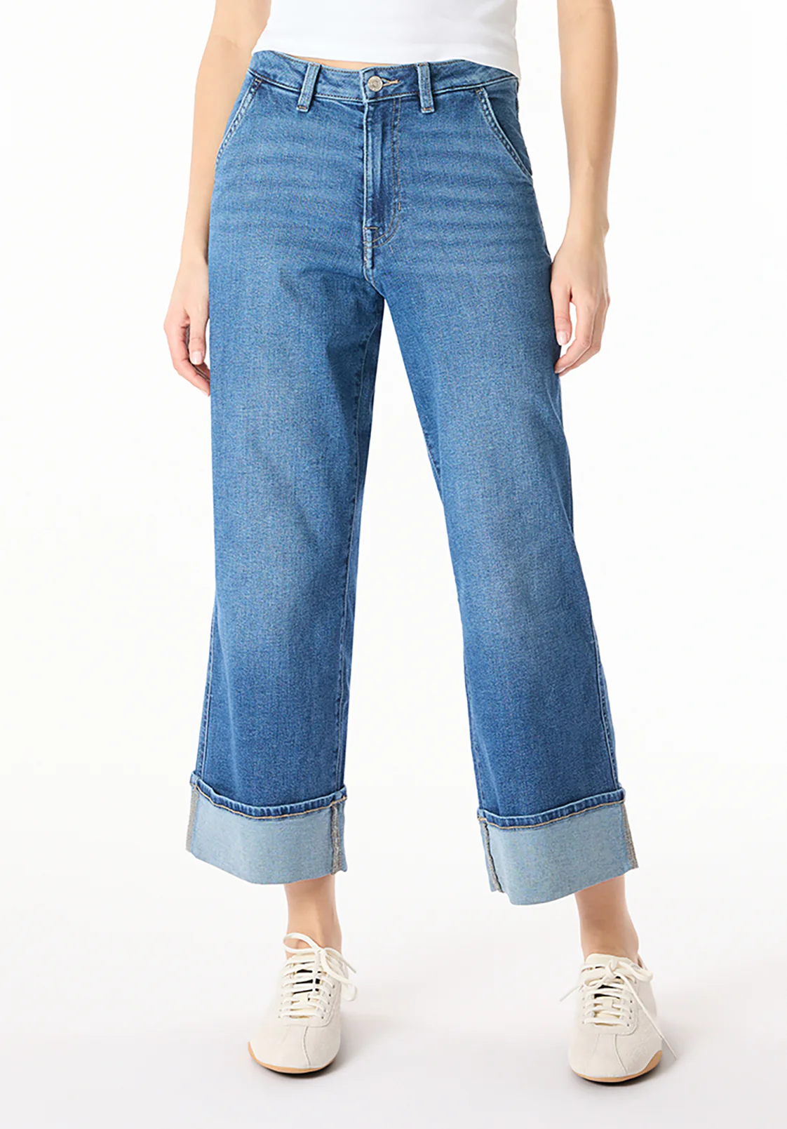 High Rise Wide Leg Cropped Addisson Women's Jeans, Indigo Worn - BL16047 - Image 2