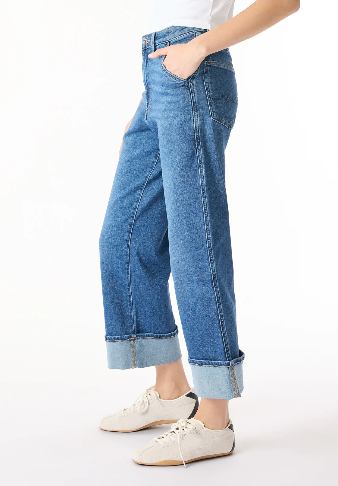 High Rise Wide Leg Cropped Addisson Women's Jeans, Indigo Worn - BL16047 - Image 3