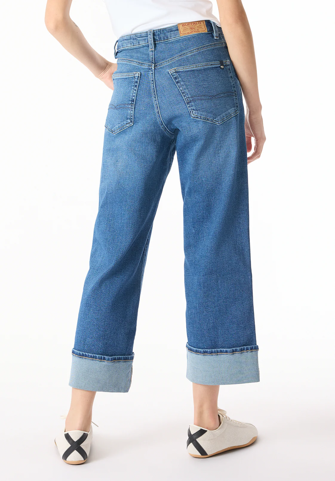 High Rise Wide Leg Cropped Addisson Women's Jeans, Indigo Worn - BL16047 - Image 4