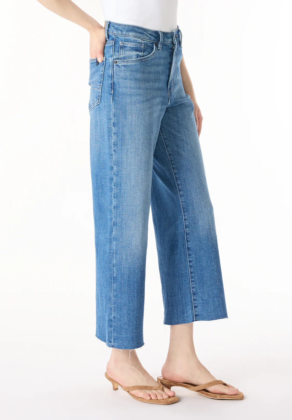 High Rise Wide Leg Cropped Addisson Women's Jeans, Indigo Sanded - BL16069 - Image 3