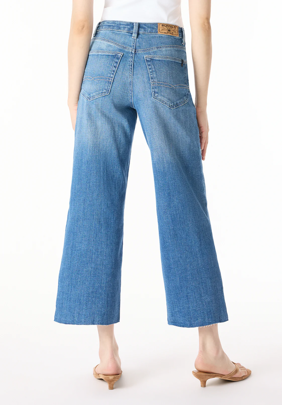 High Rise Wide Leg Cropped Addisson Women's Jeans, Indigo Sanded - BL16069 - Image 4