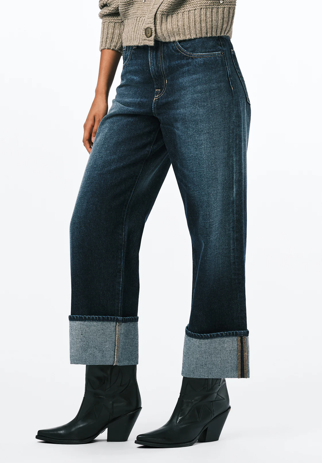 High Rise Wide Leg Cropped Addisson Women's Jeans, Dark Contrast - BL16106 - Image 3