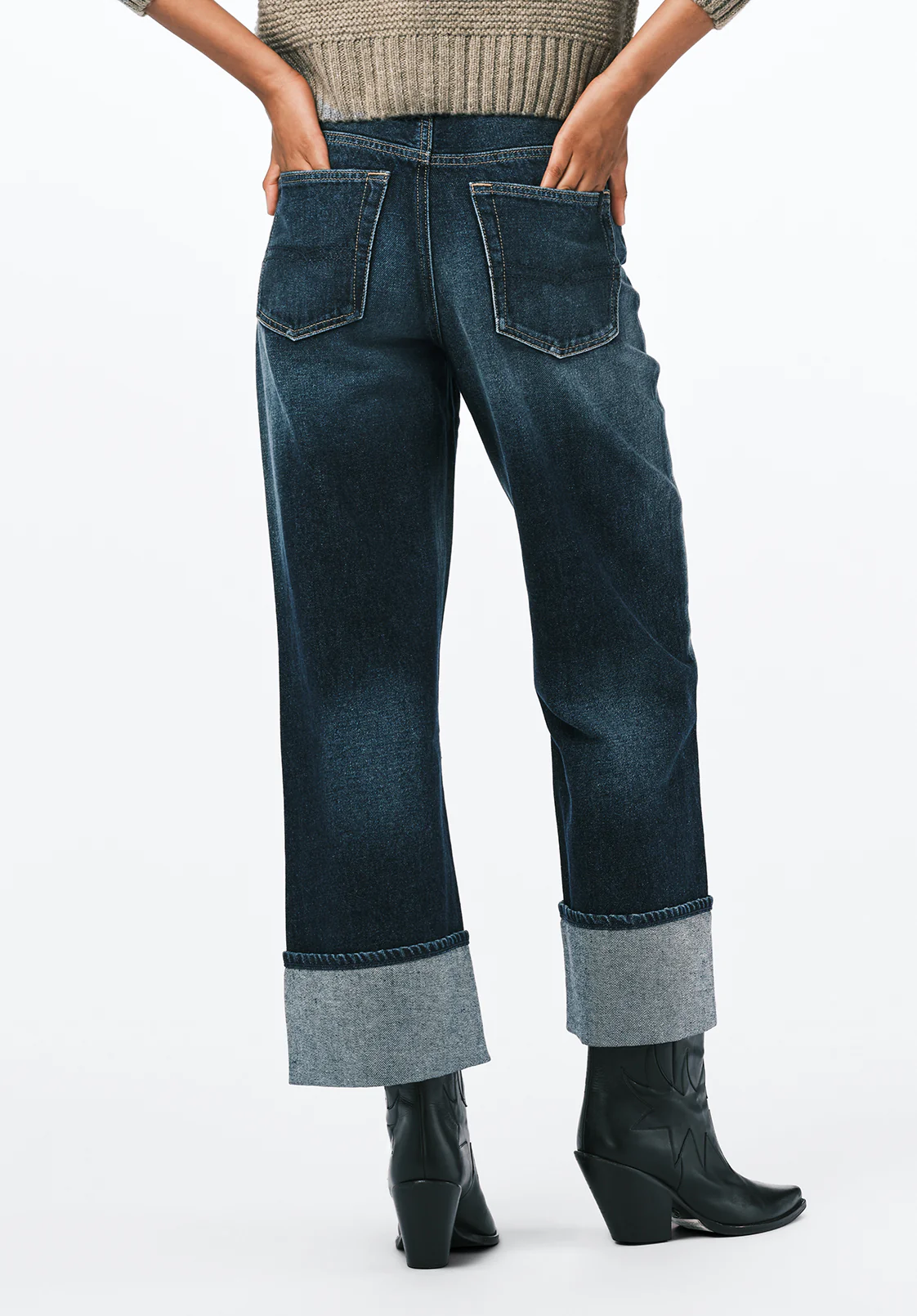 High Rise Wide Leg Cropped Addisson Women's Jeans, Dark Contrast - BL16106 - Image 4
