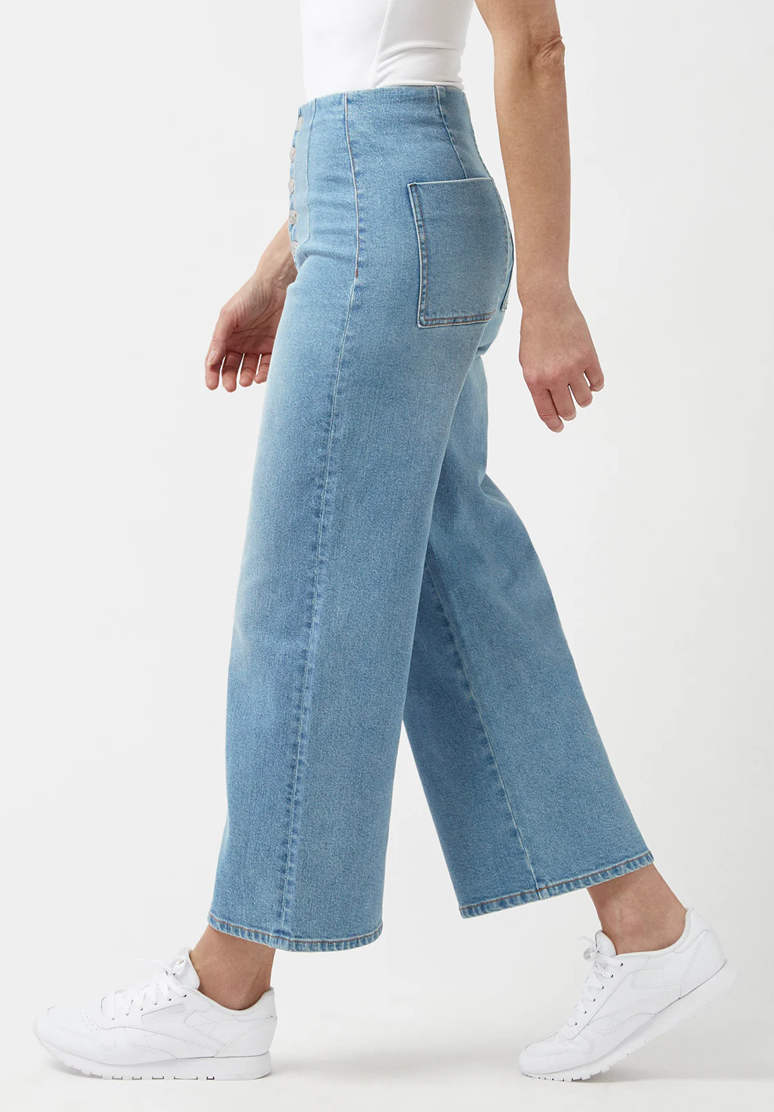 Adela Women's High Rise Cropped Jeans with Buttoned Fly, Medium Blue - BL15874 - Image 3