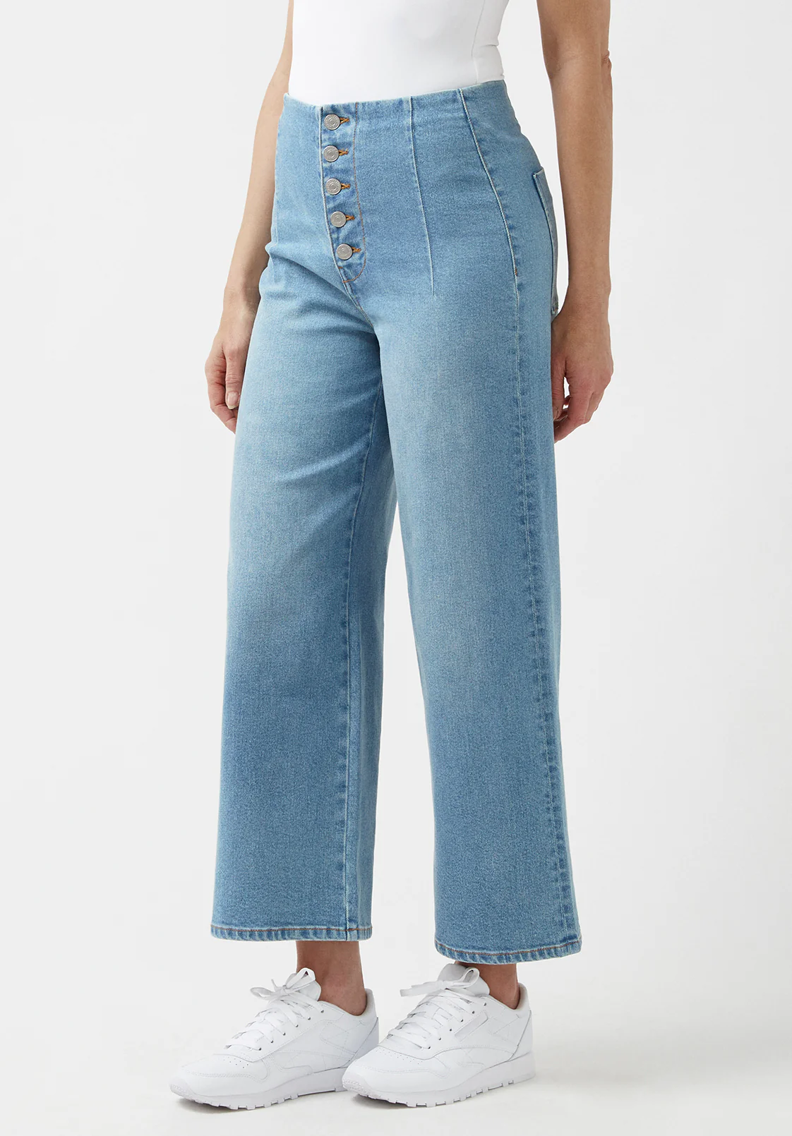 Adela Women's High Rise Cropped Jeans with Buttoned Fly, Medium Blue - BL15874 - Image 4