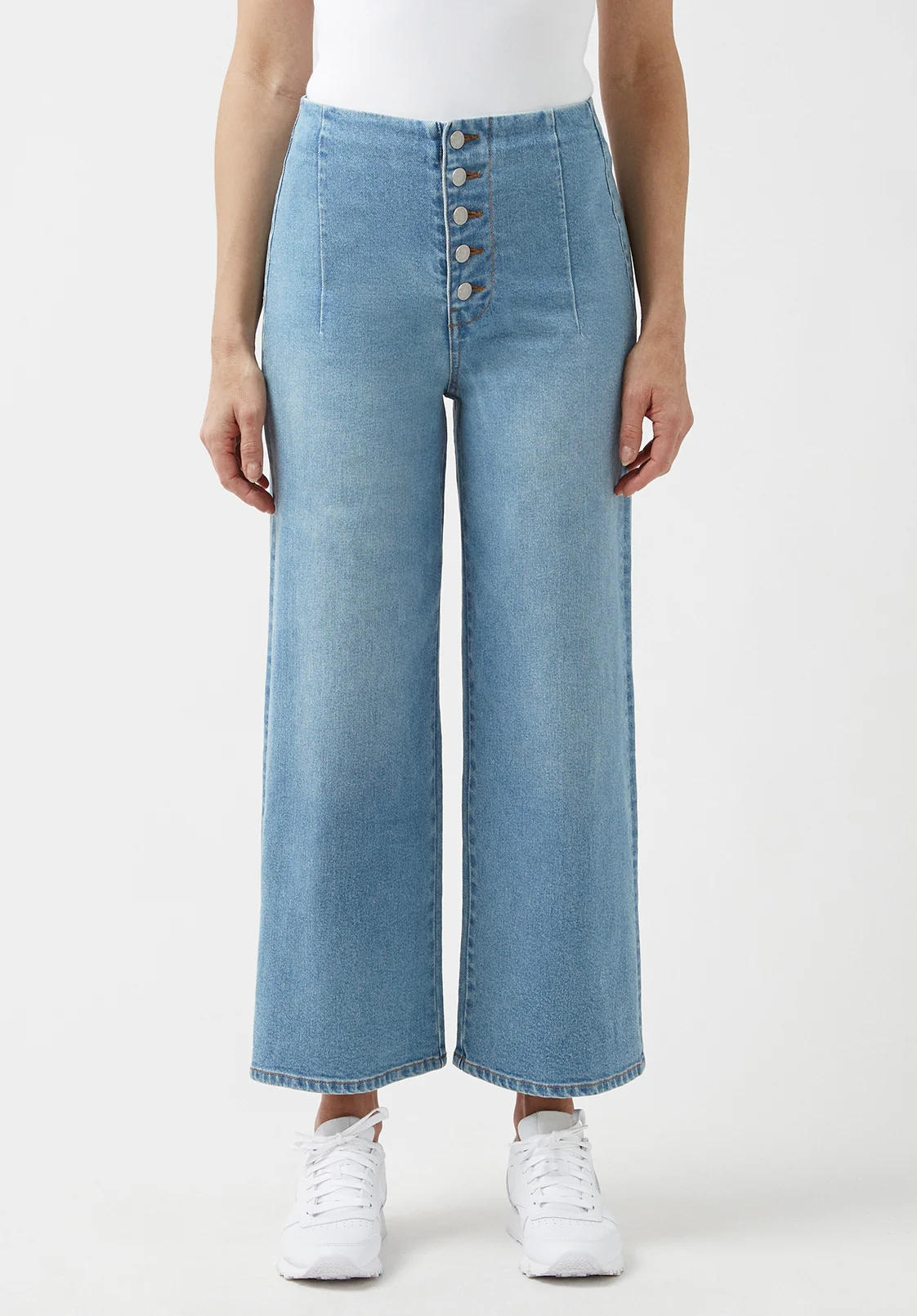 Adela Women's High Rise Cropped Jeans with Buttoned Fly, Medium Blue - BL15874 - Image 5
