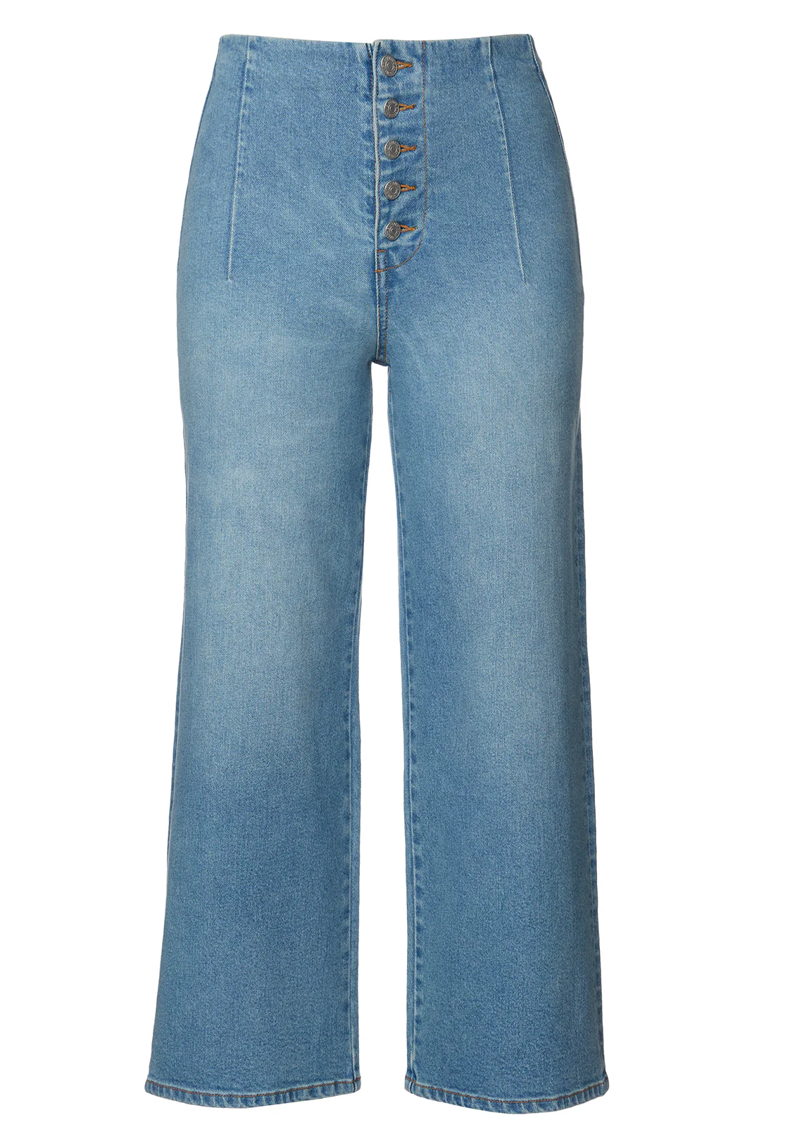 Adela Women's High Rise Cropped Jeans with Buttoned Fly, Medium Blue - BL15874 - Image 6