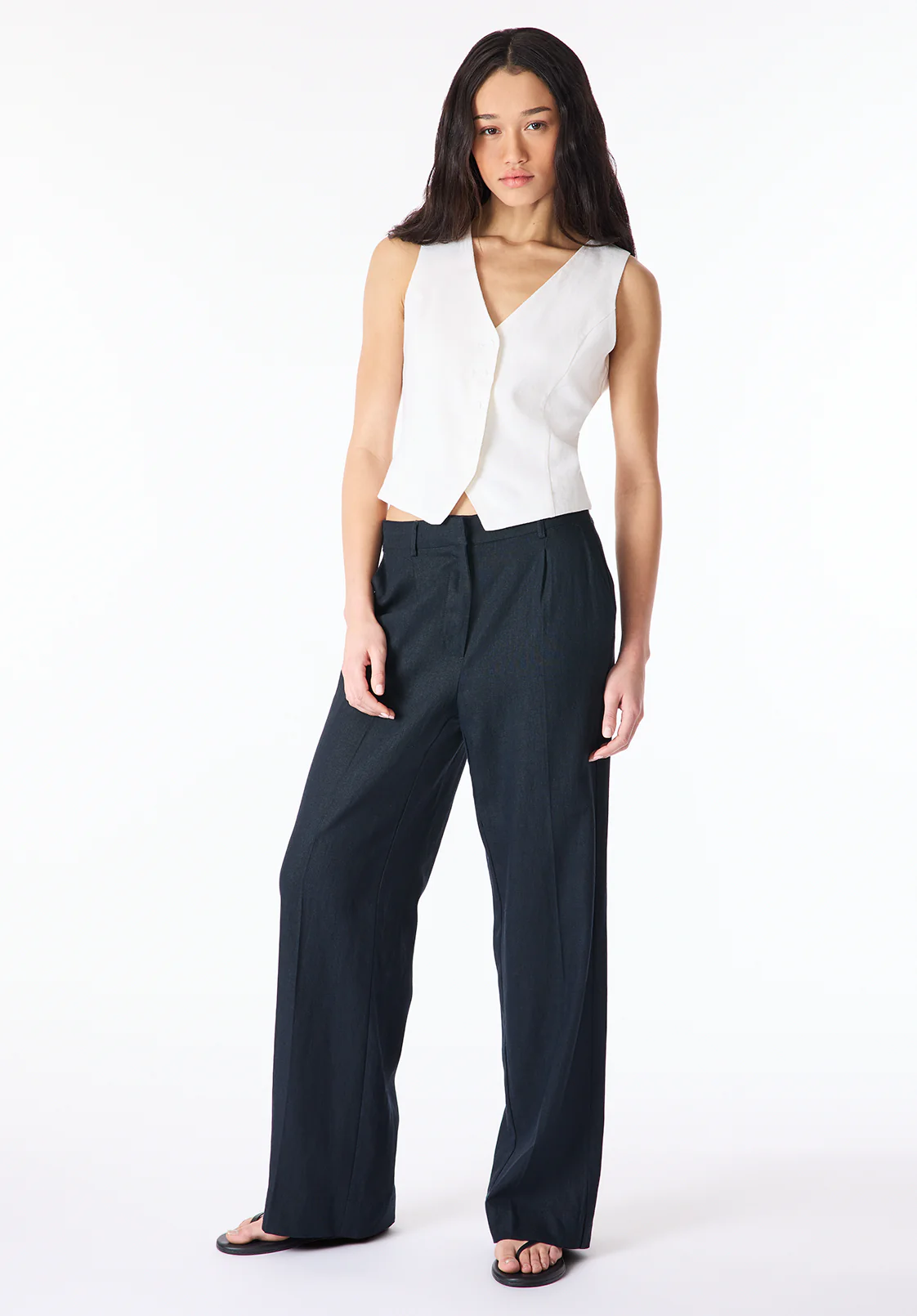 Adelina Women's Linen Blend Wide-Leg Pants, Black - WB0026P