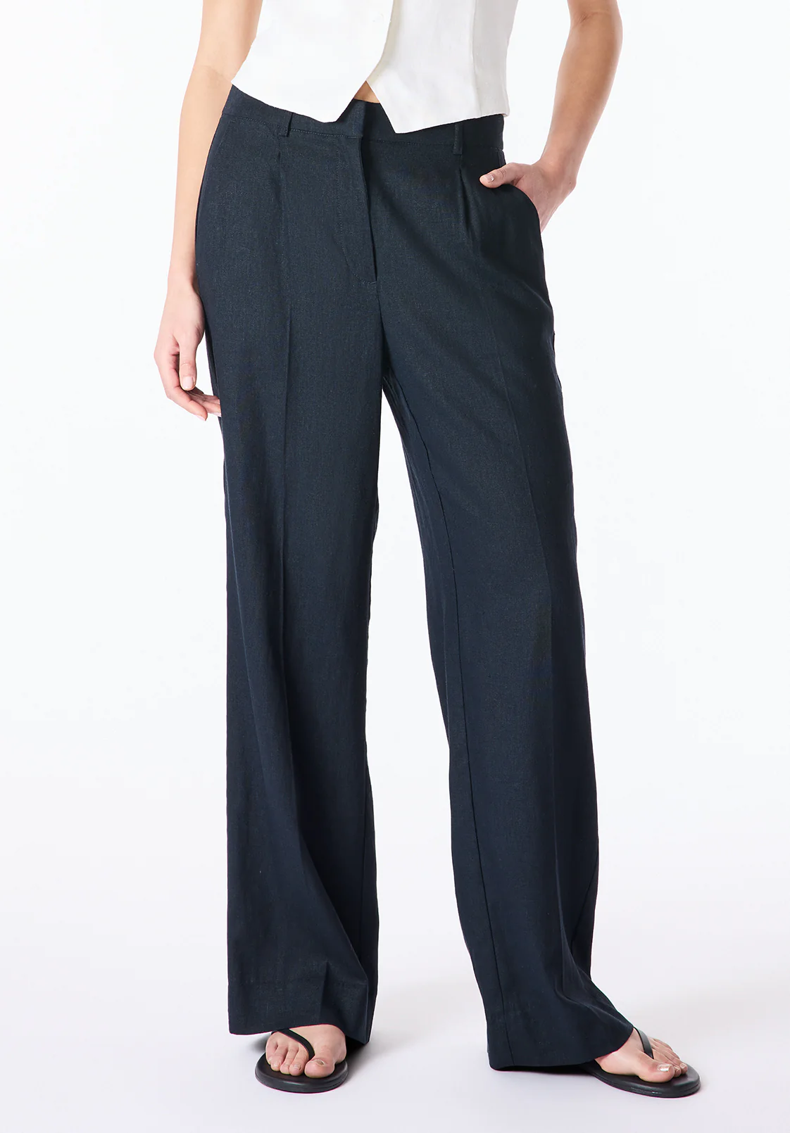 Adelina Women's Linen Blend Wide-Leg Pants, Black - WB0026P - Image 2