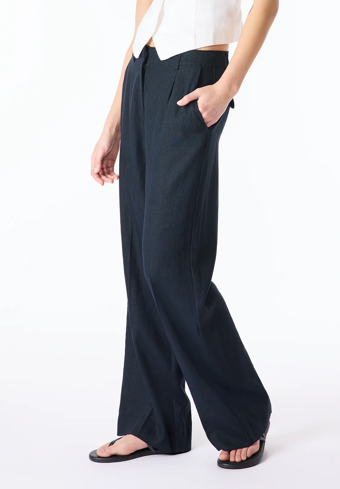 Adelina Women's Linen Blend Wide-Leg Pants, Black - WB0026P - Image 3