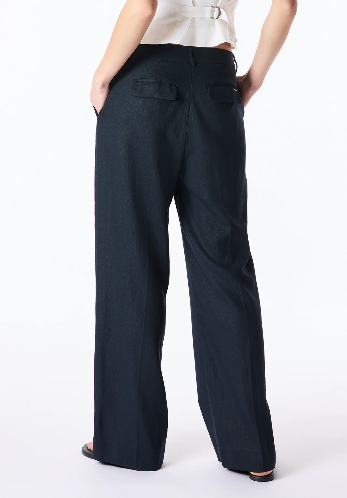 Adelina Women's Linen Blend Wide-Leg Pants, Black - WB0026P - Image 4