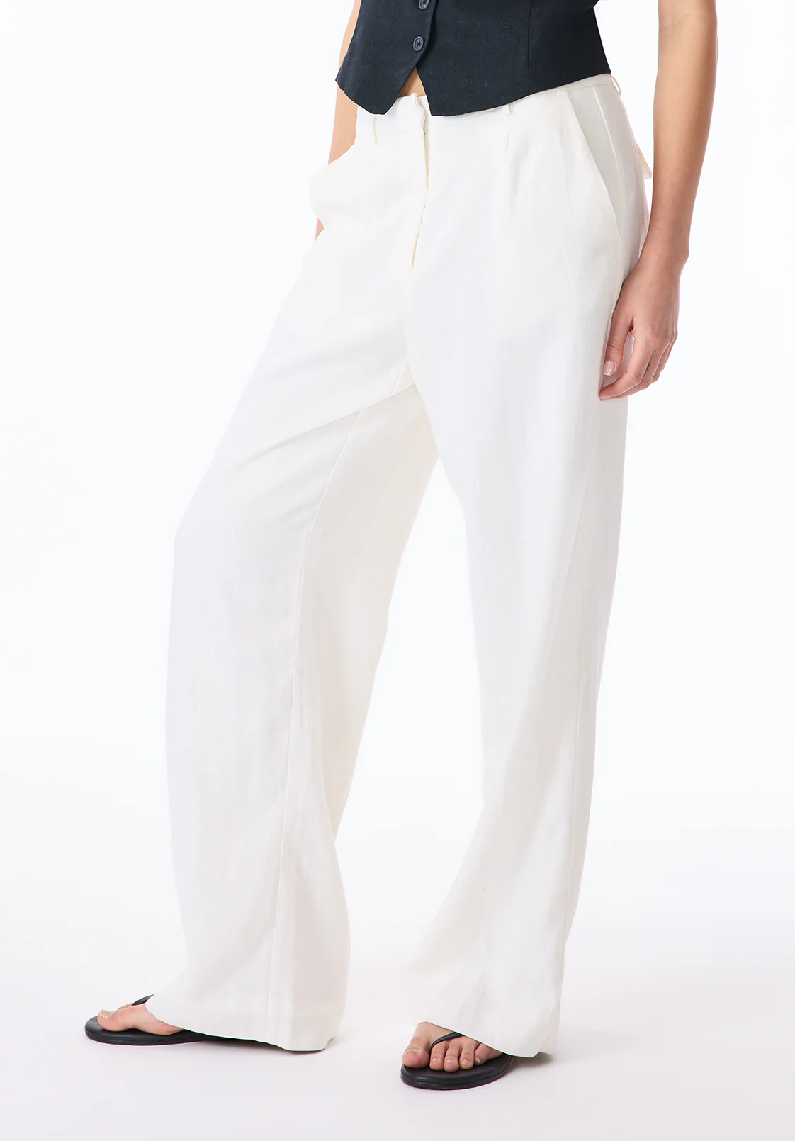 Adelina Women's Linen Blend Wide-Leg Pants, Off-White - WB0027P - Image 3