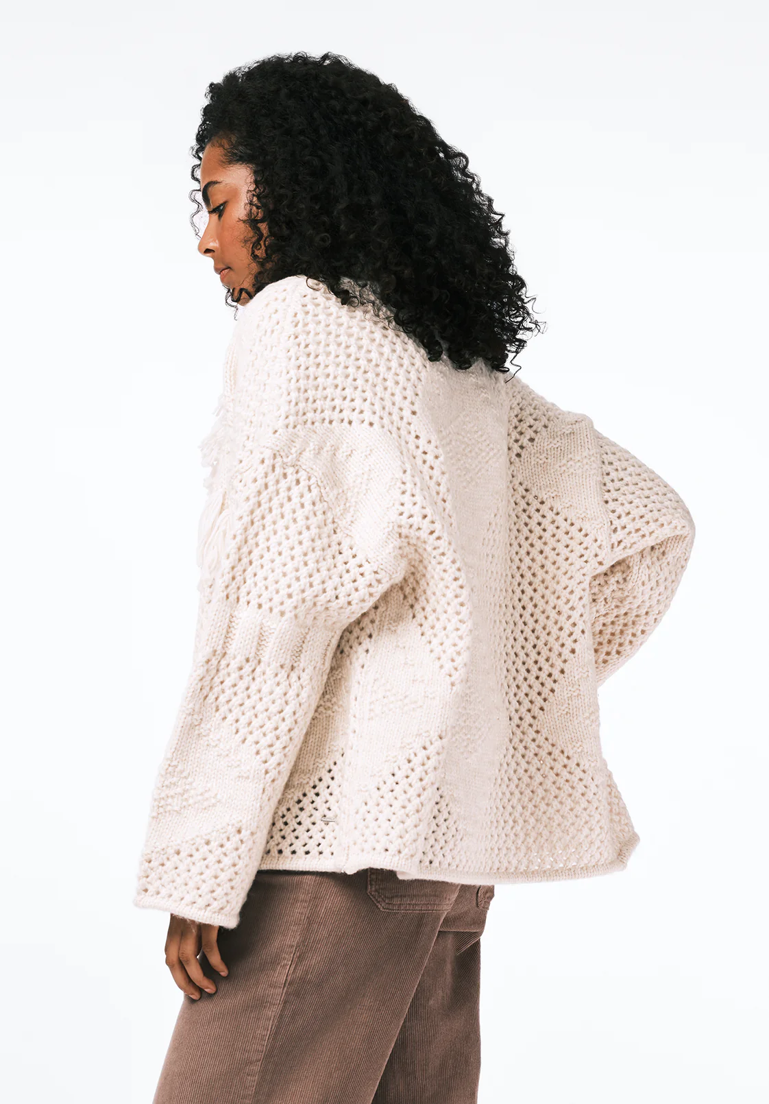 Agatha Women's Open-Front Knit Cardigan with Fringe Detail, Oatmeal - SW0154 - Image 4
