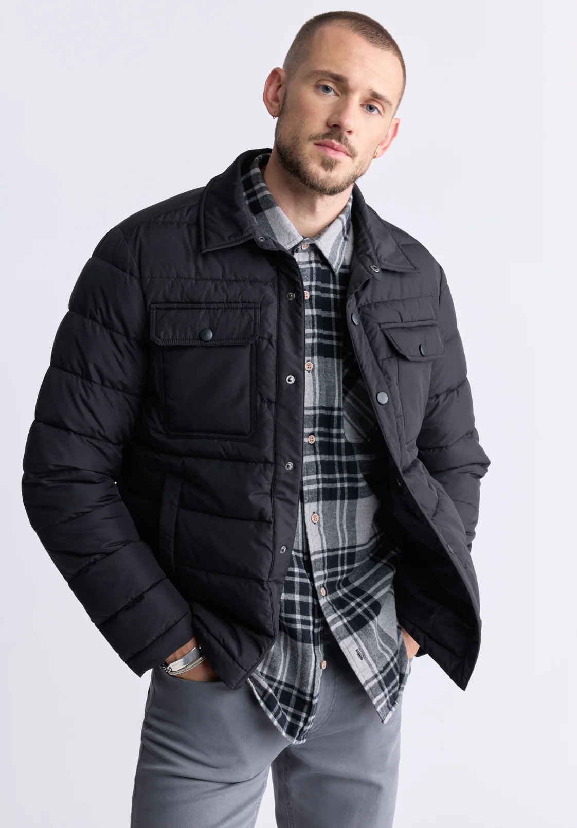 Aiden Men's Quilted Button-Front Jacket, Black - OBMFJ001 - Image 3