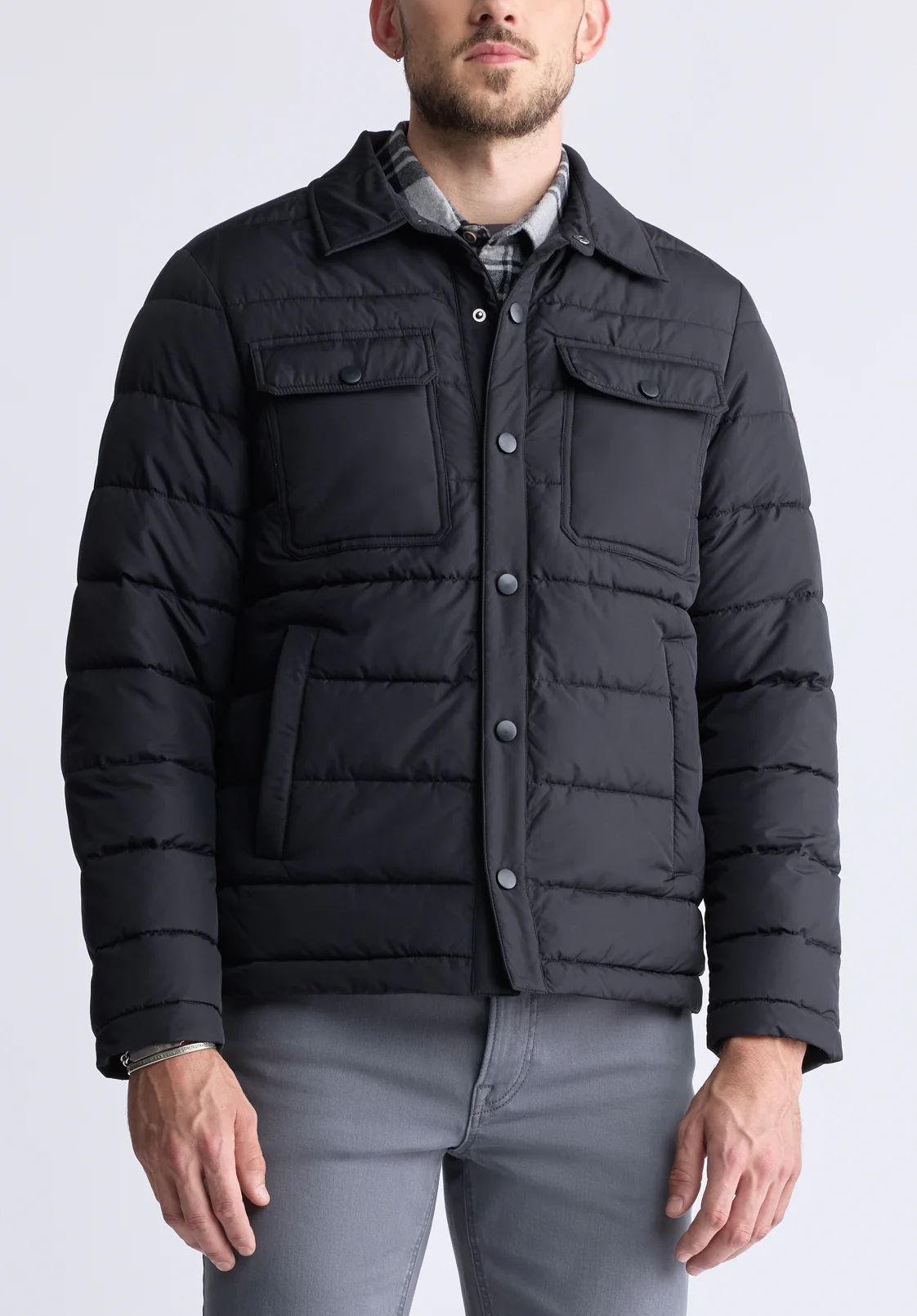 Aiden Men's Quilted Button-Front Jacket, Black - OBMFJ001 - Image 4