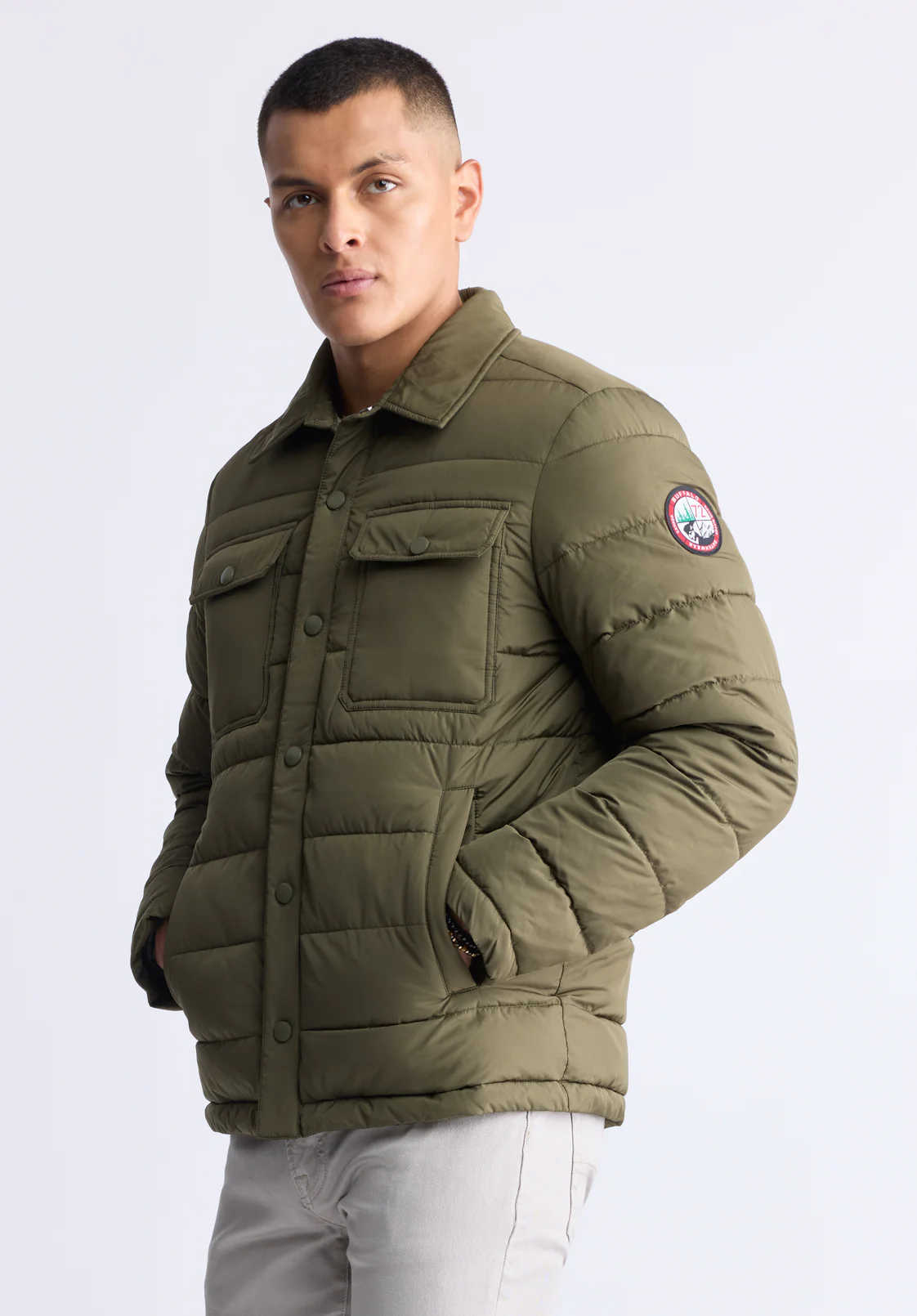Aiden Men's Quilted Button-Front Jacket, Green - OBMFJ001 - Image 2