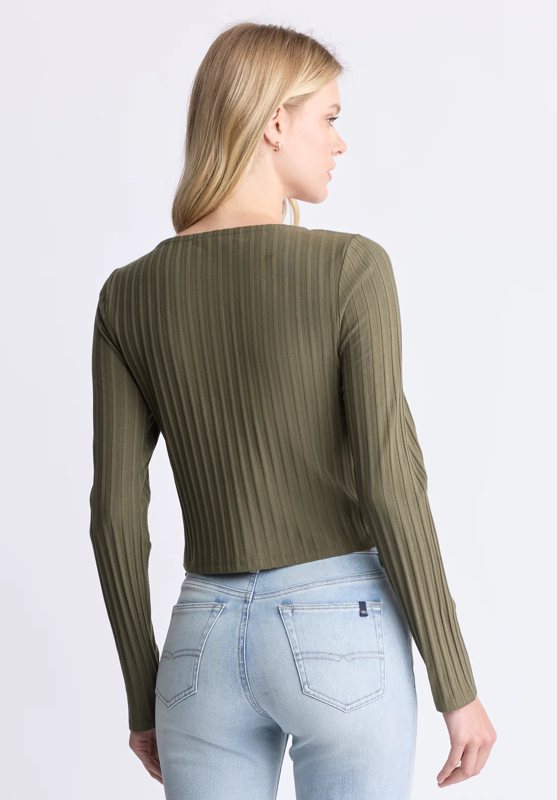 Albertina Women's Ribbed Long-Sleeve Button-Up Top, Olive Green - KT0205H - Image 4