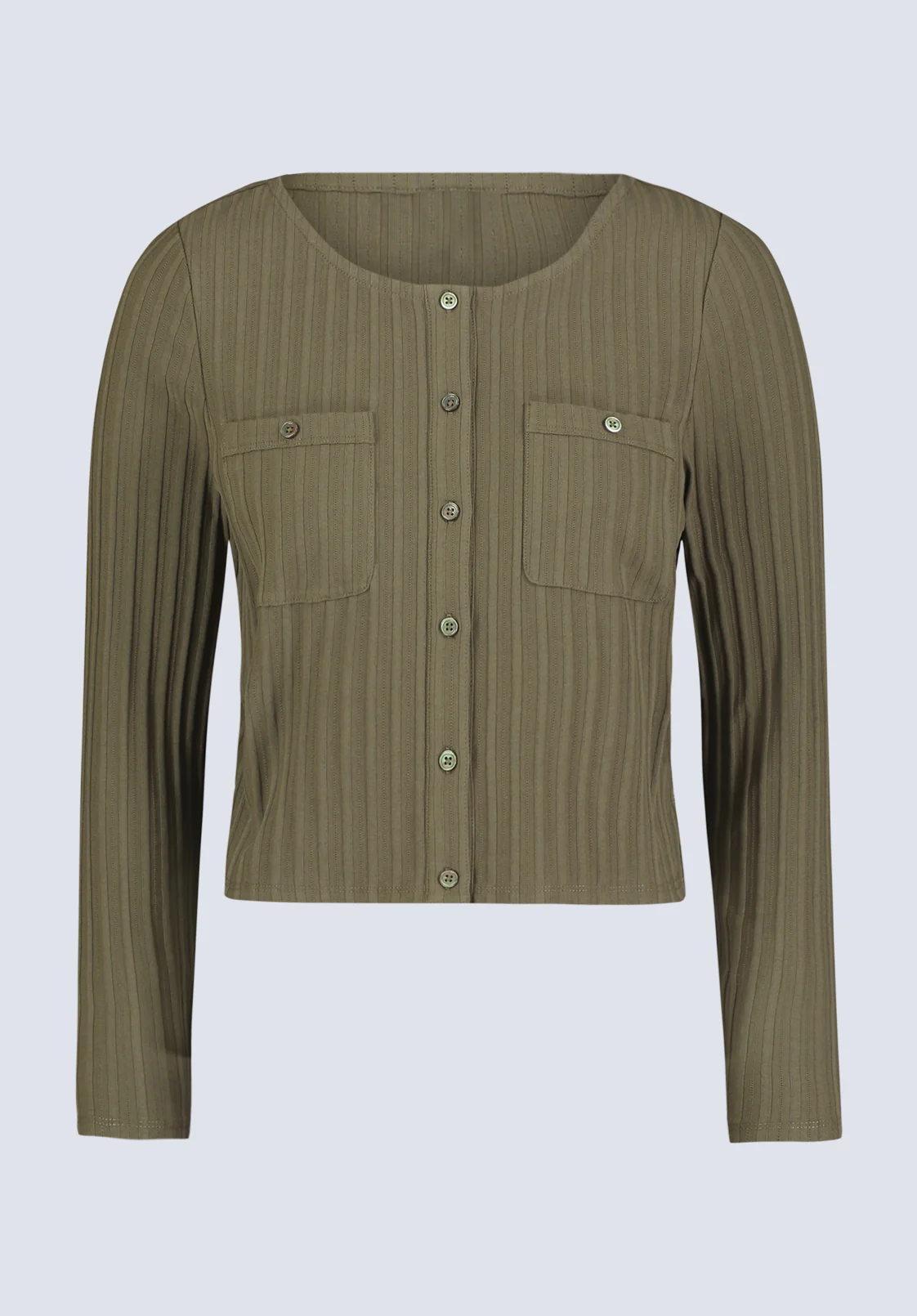 Albertina Women's Ribbed Long-Sleeve Button-Up Top, Olive Green - KT0205H - Image 5