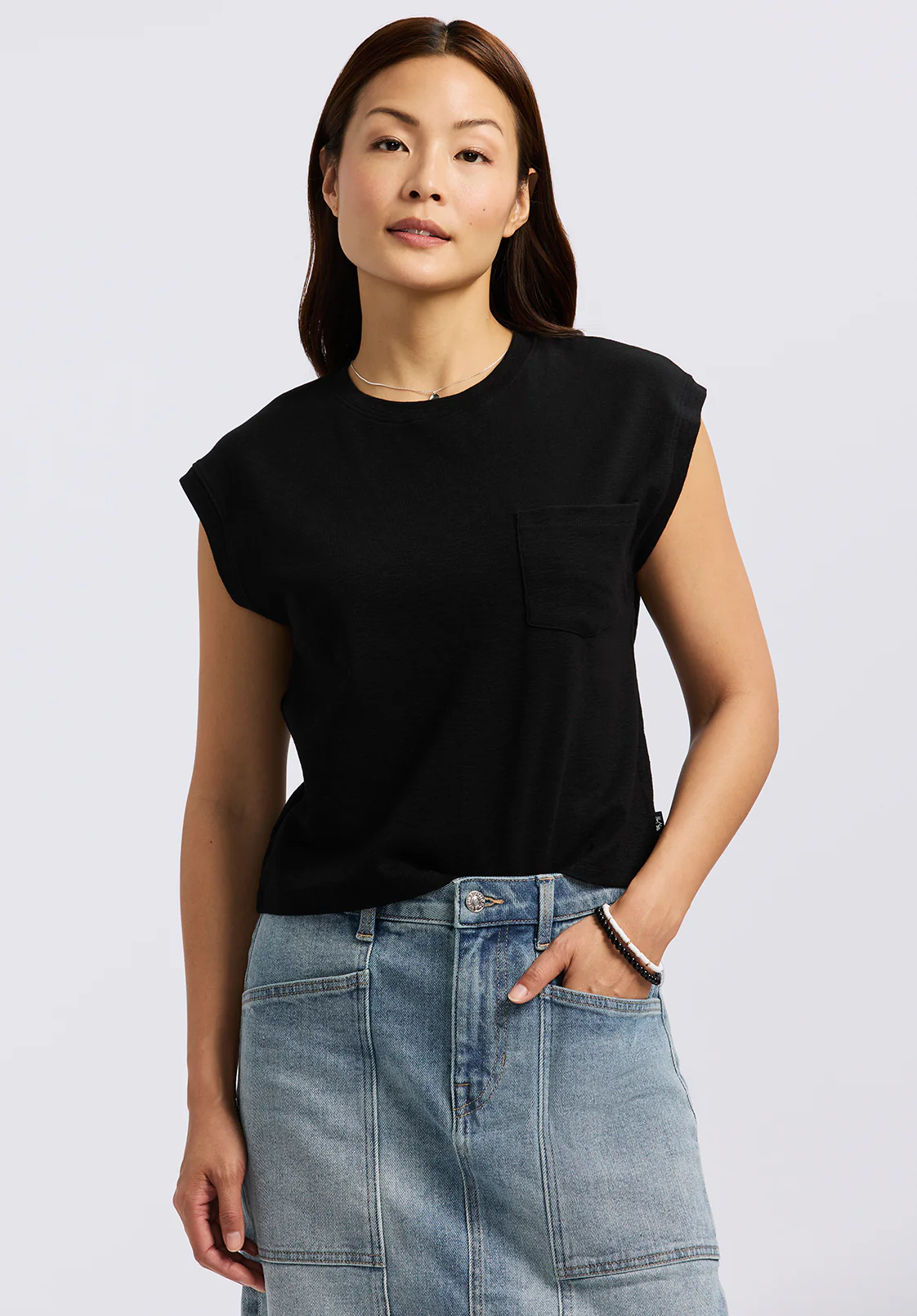 Amandine Women's Cap-Sleeve Crop Top, Black - KT0196P - Image 2