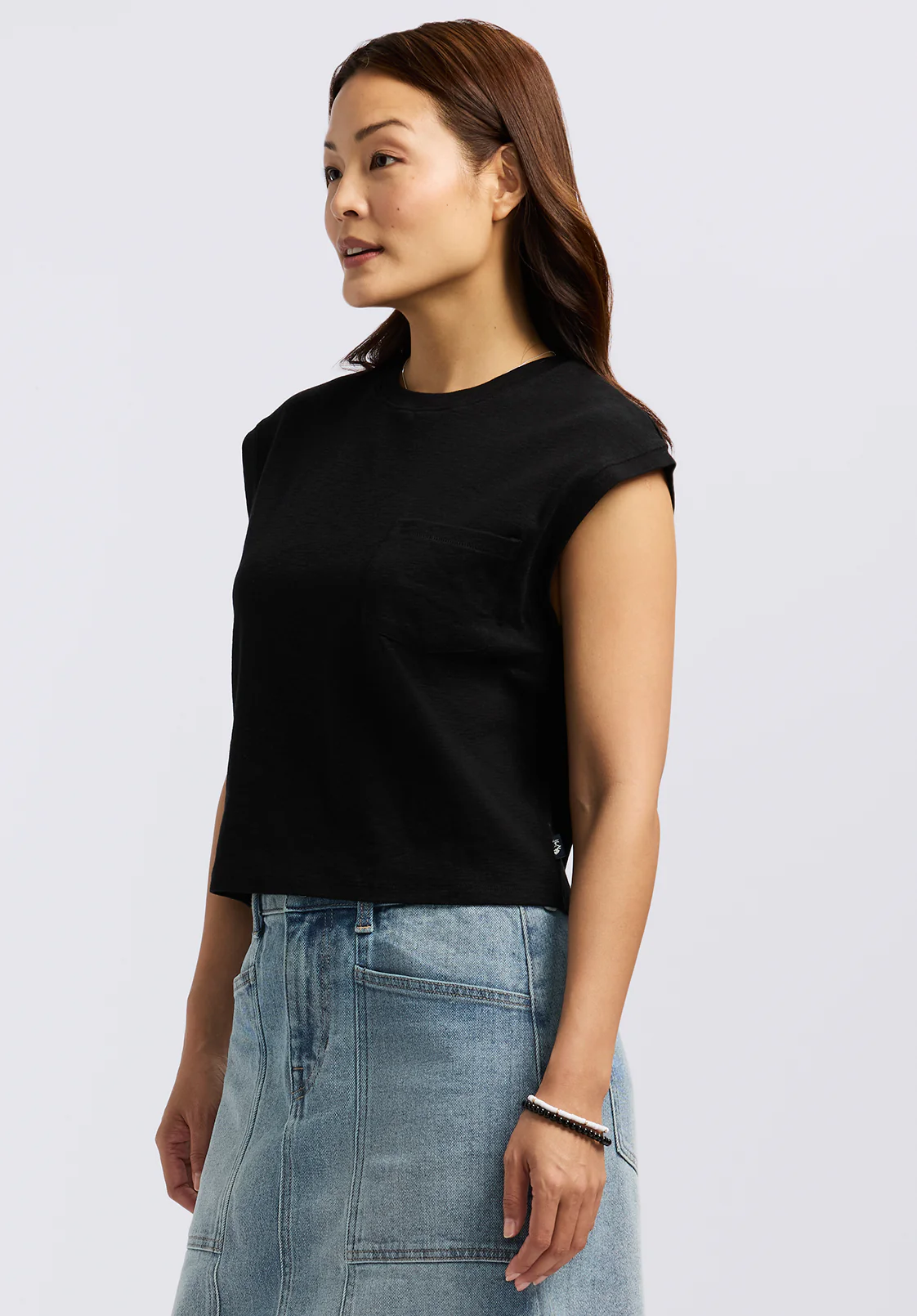 Amandine Women's Cap-Sleeve Crop Top, Black - KT0196P - Image 3