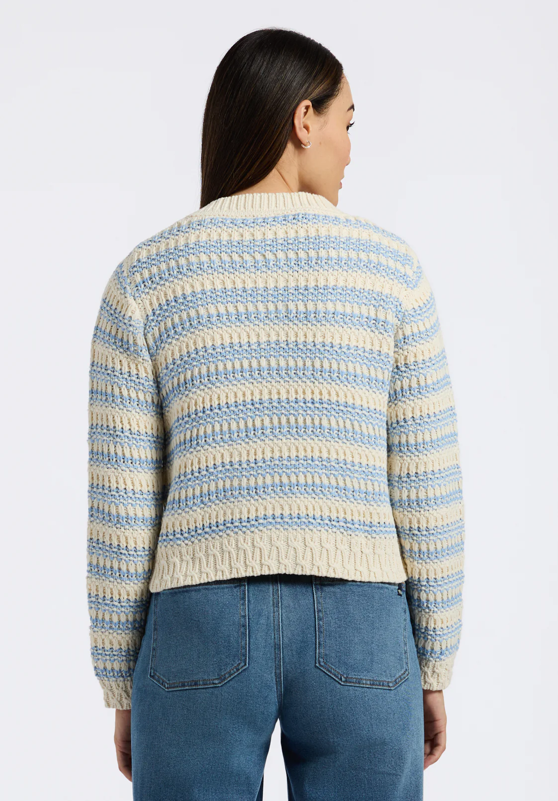 Amaranth Women's Striped Open Knit Cardigan, Cloud & Blue - SW0113P - Image 5
