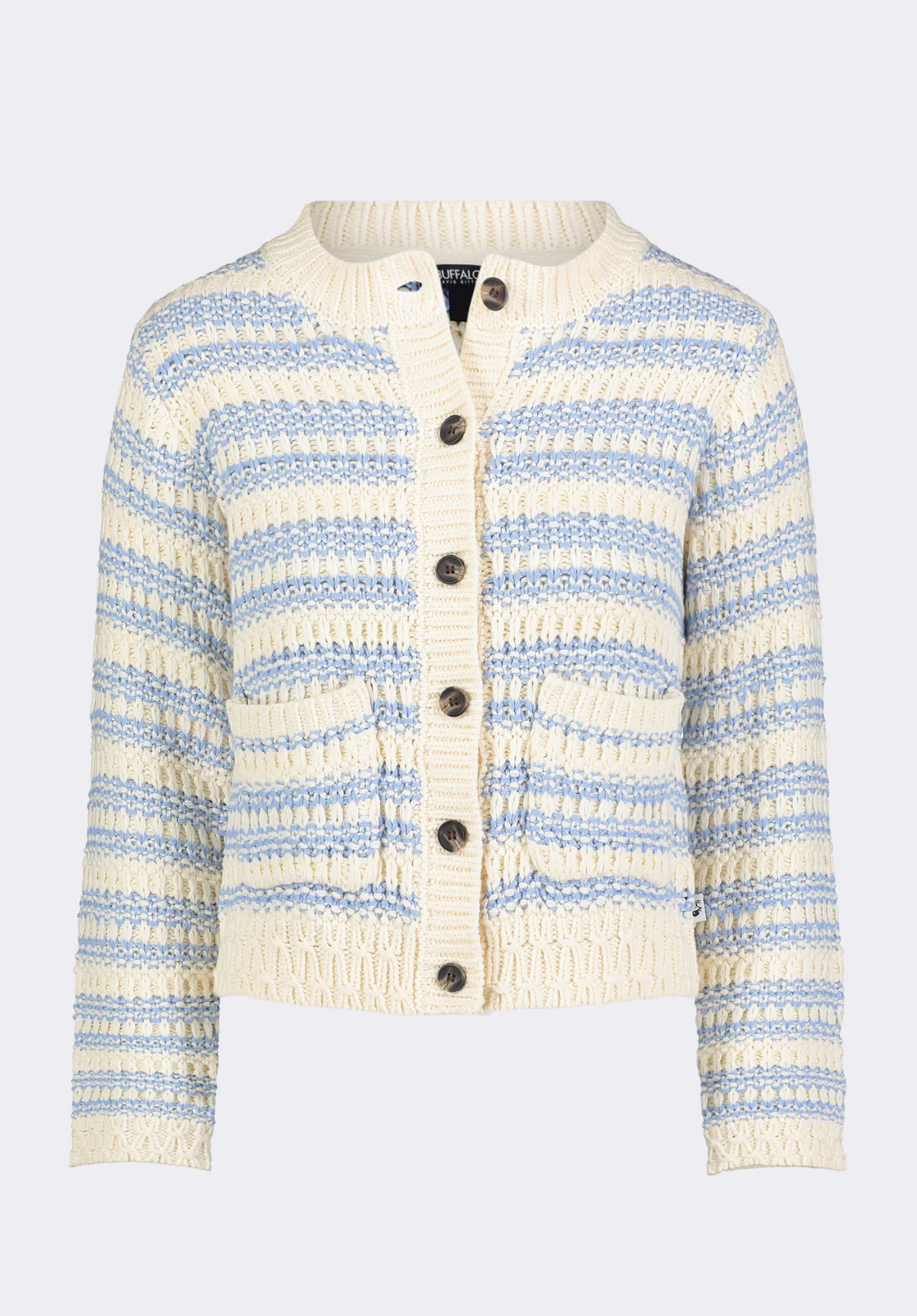 Amaranth Women's Striped Open Knit Cardigan, Cloud & Blue - SW0113P - Image 6