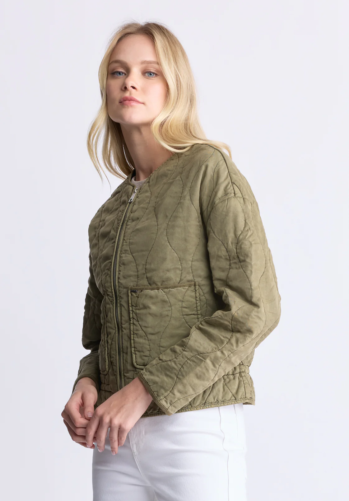 Annalee Women's Quilted Cropped Jacket, Olive Green - JK0025H - Image 3