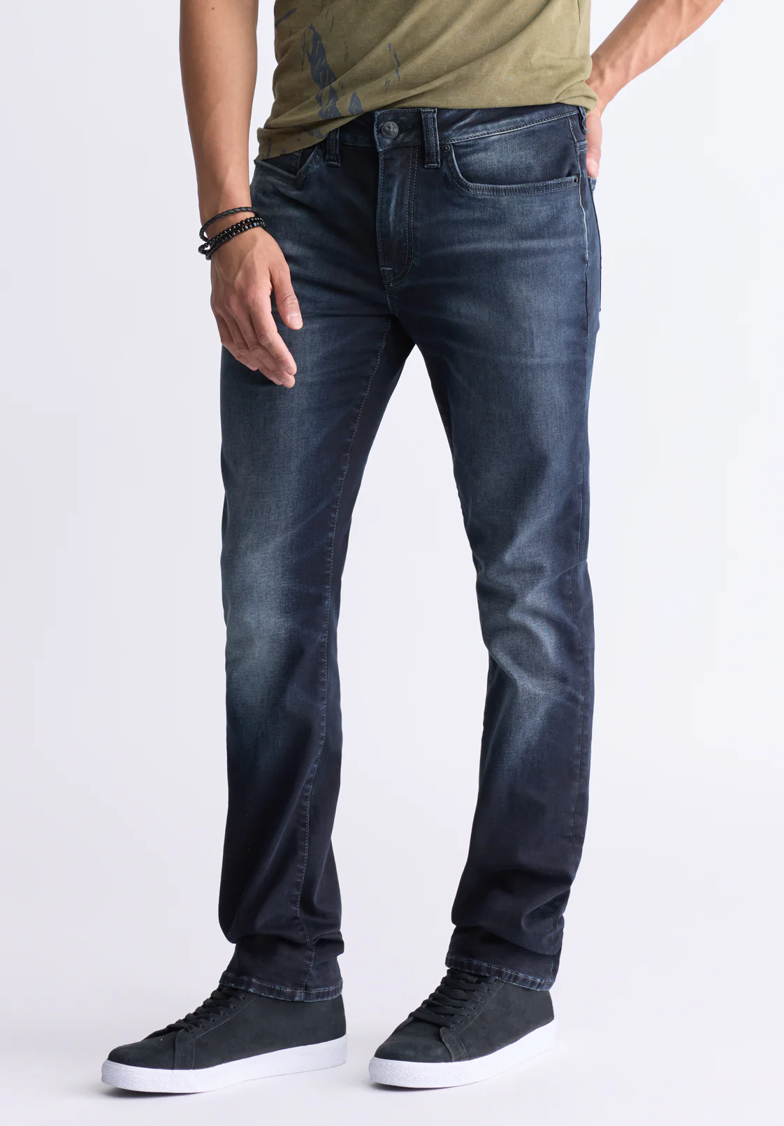 Slim Ash Men's Jeans, Crinkled and Sanded Dark Indigo - BM26012 - Image 4