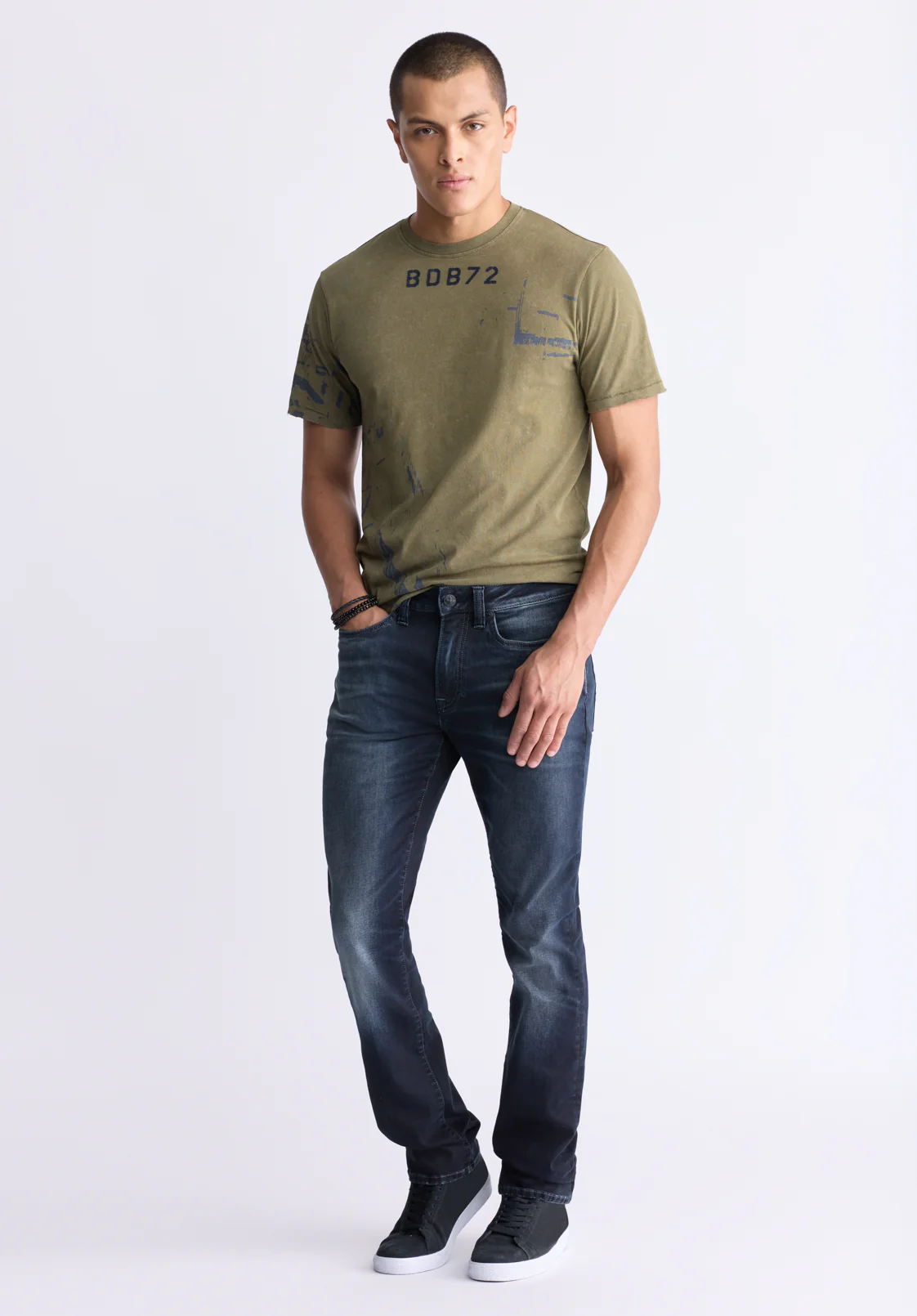 Slim Ash Men's Jeans, Crinkled and Sanded Dark Indigo - BM26012 - Image 5