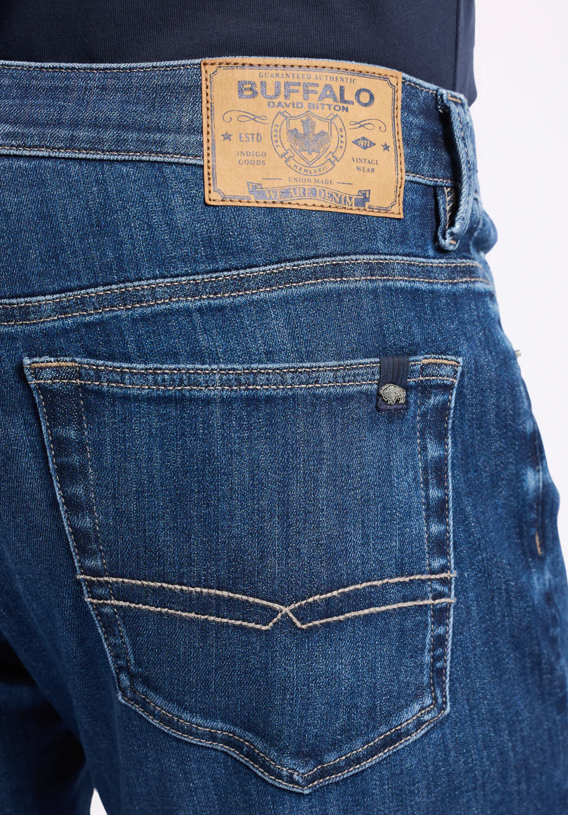 Slim Ash Men's Jeans, Whiskered and Contrasted Indigo - BM26073 - Image 5