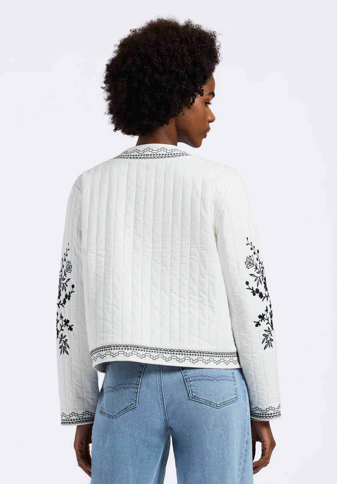 Ashleigh Women's Quilted Embroidered Button-Up Jacket, Egret - JK0048P - Image 4