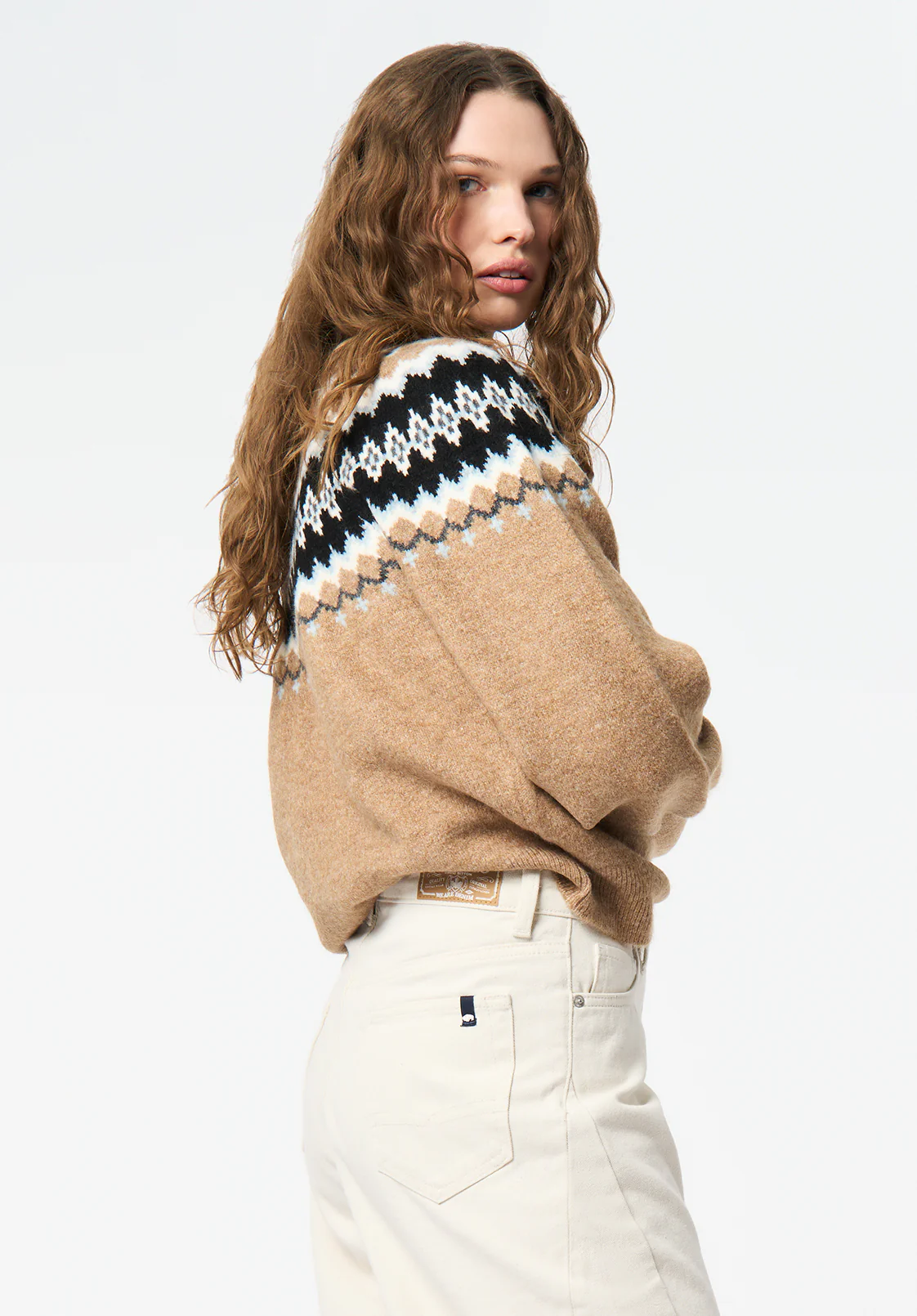 Ashlynne Women's Fair Isle Knit Turtleneck Sweater, Tan - SW0159 - Image 3
