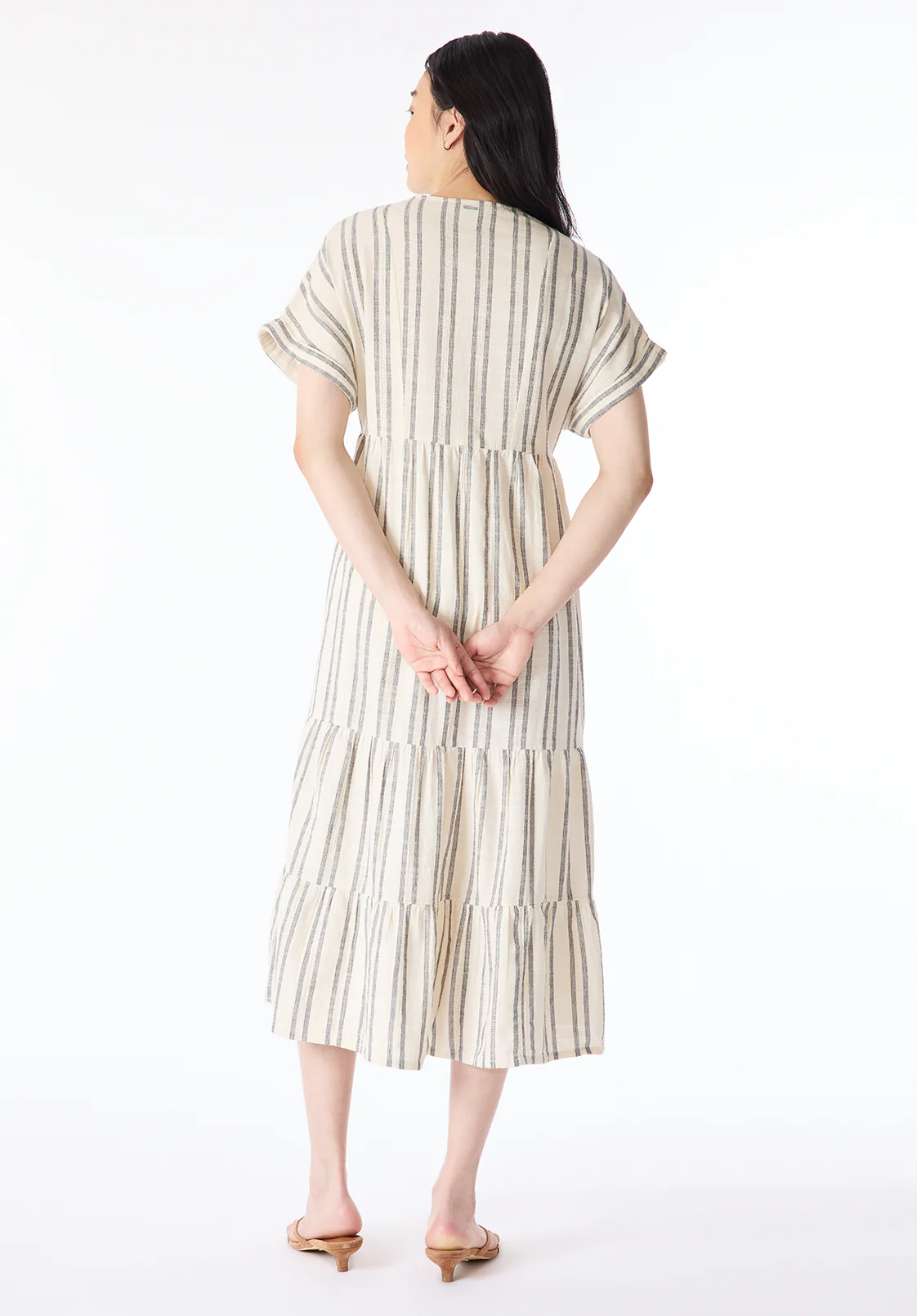 Aurinda Women's Tiered Striped Midi Dress, Parchment - WD0094P - Image 3