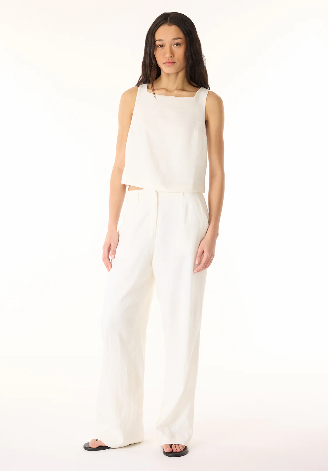 Benedita Women's Sleeveless Linen Top, Off-White - WT0186P
