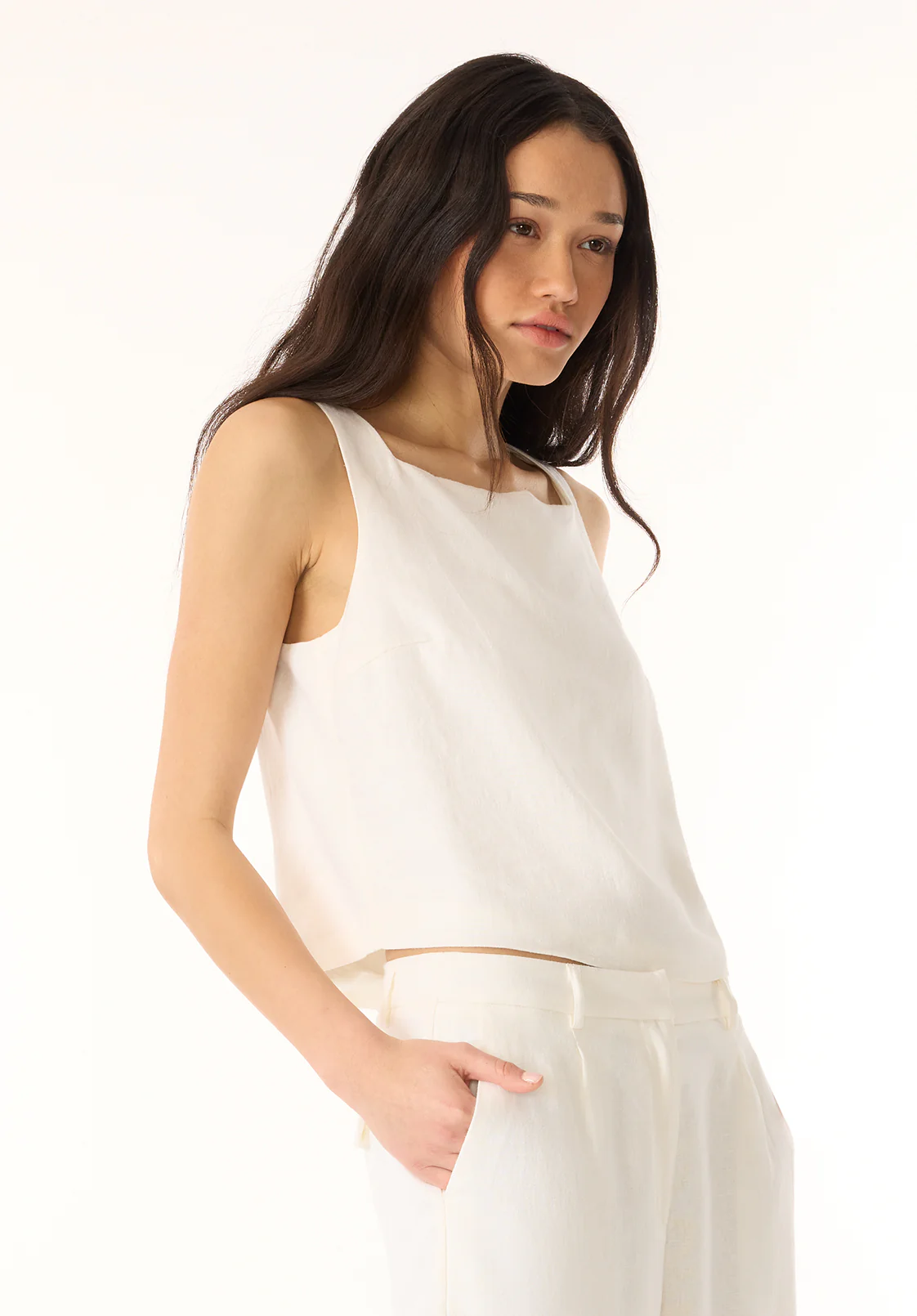 Benedita Women's Sleeveless Linen Top, Off-White - WT0186P - Image 3