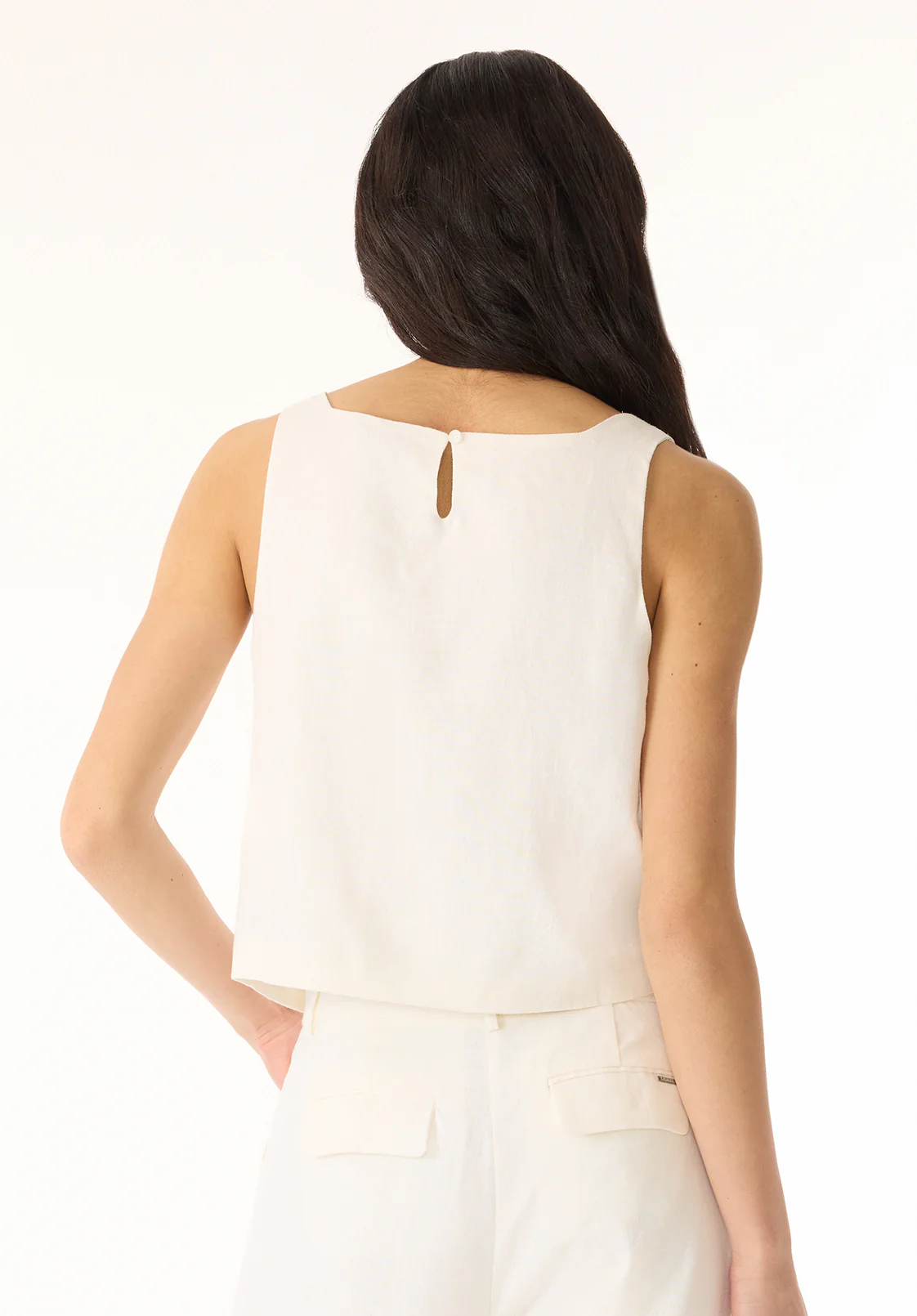 Benedita Women's Sleeveless Linen Top, Off-White - WT0186P - Image 4