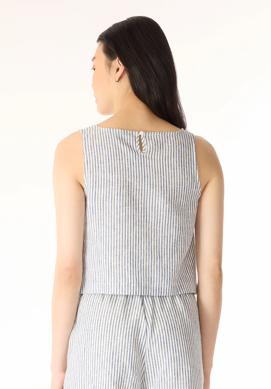 Benedita Women's Striped Sleeveless Linen Top, White & Navy - WT0198P - Image 4