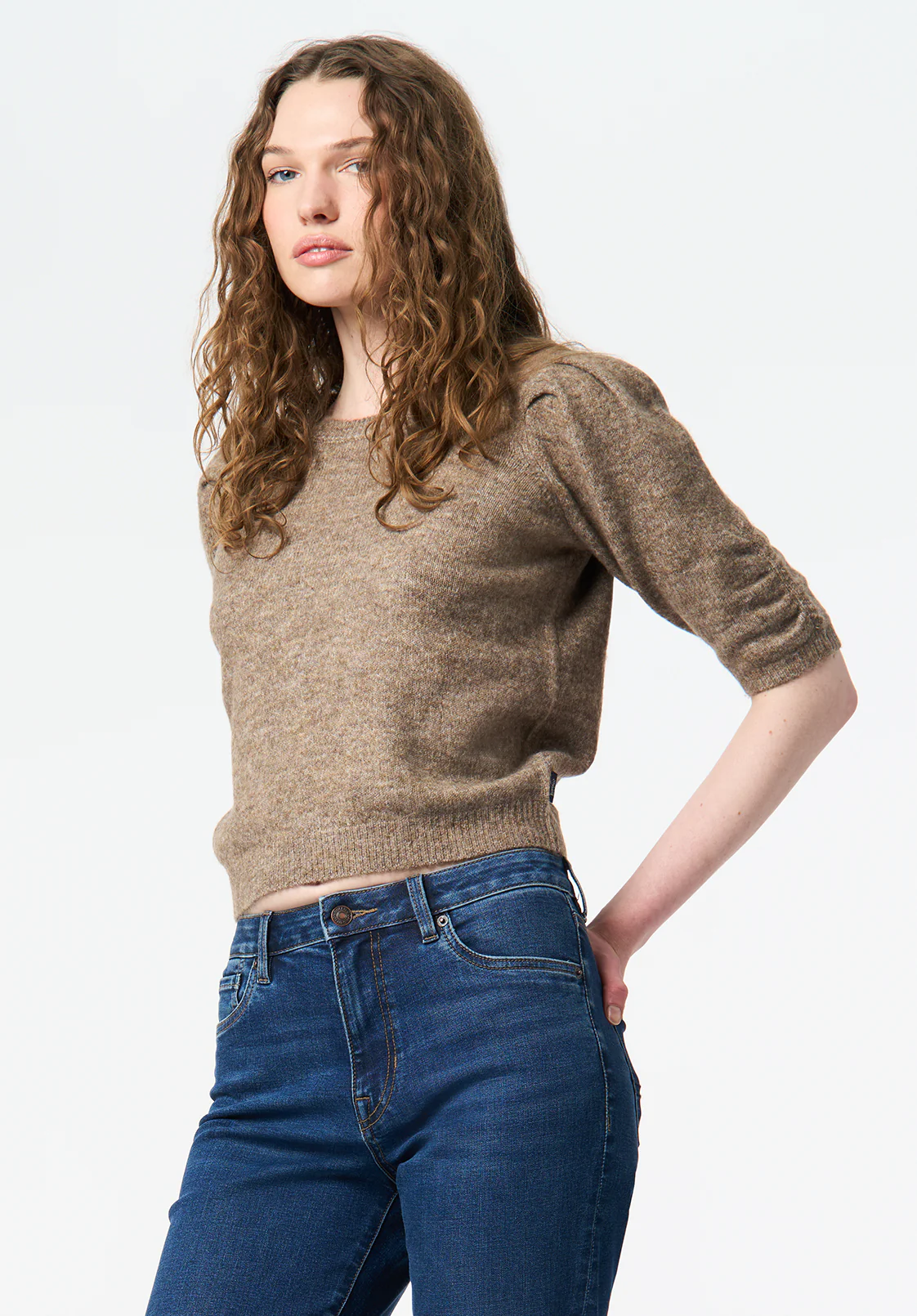 Bettey Women's Puff Shoulder Short-Sleeve Sweater, Cedar - SW0137 - Image 3