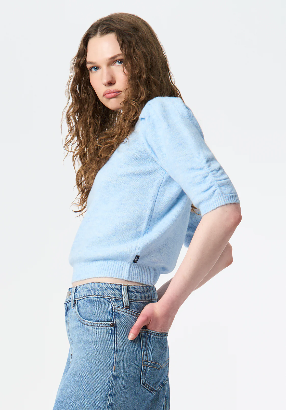 Bettey Women's Puff Shoulder Short-Sleeve Sweater, Lt Blue - SW0137 - Image 3