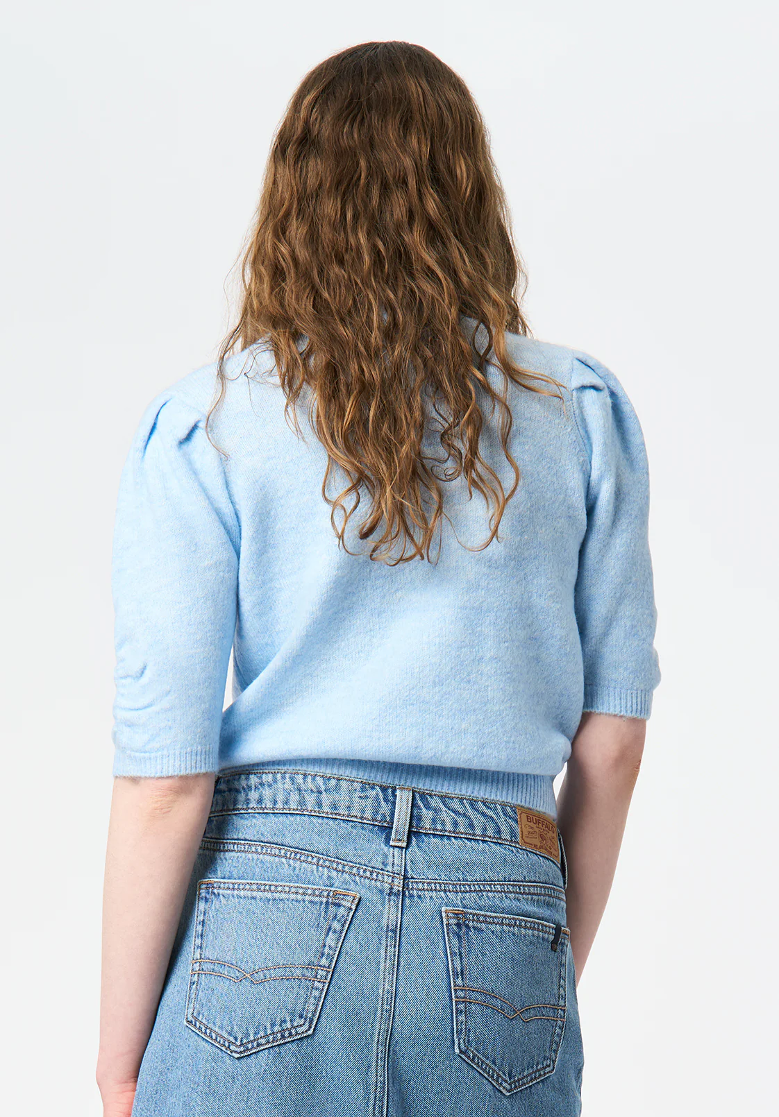Bettey Women's Puff Shoulder Short-Sleeve Sweater, Lt Blue - SW0137 - Image 4