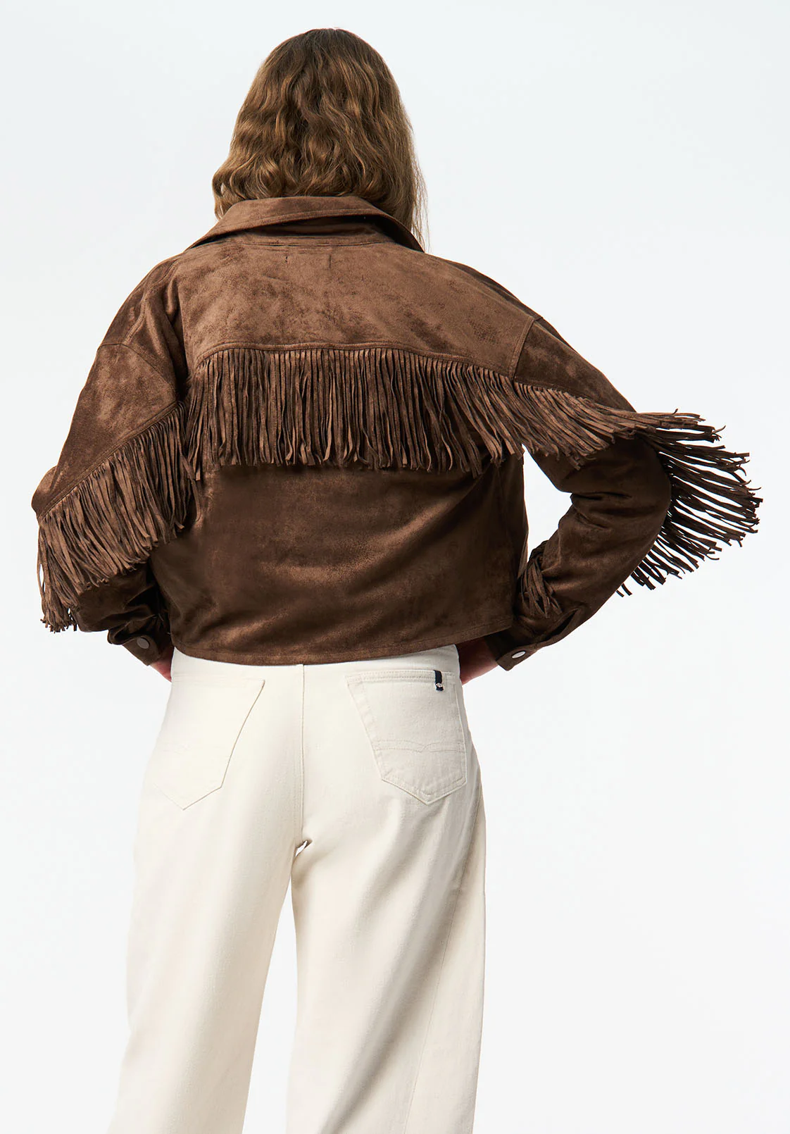 Bibi Women's Western Fringe Cropped Jacket in Faux Suede, Caramel - JK0057 - Image 4