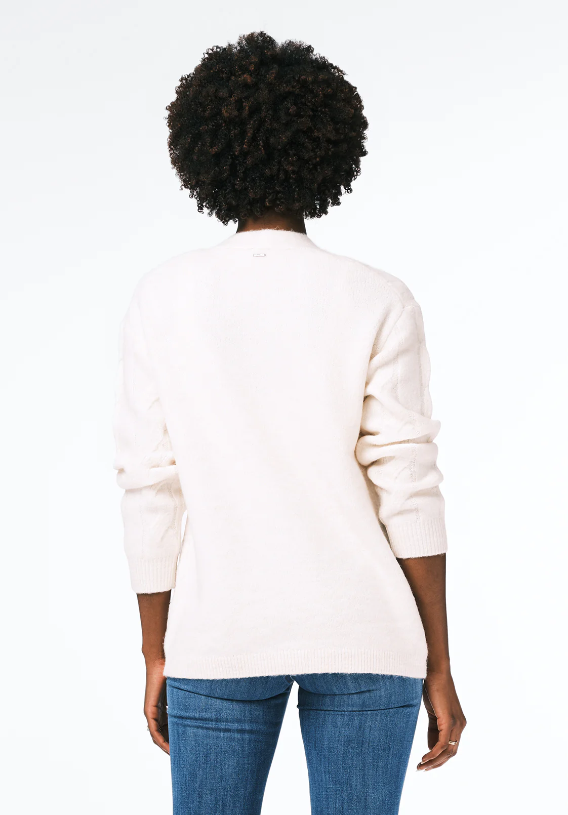 Calynda Women's Cable Knit Button-Up Cardigan with Pockets, Marshmallow - SW0144 - Image 4