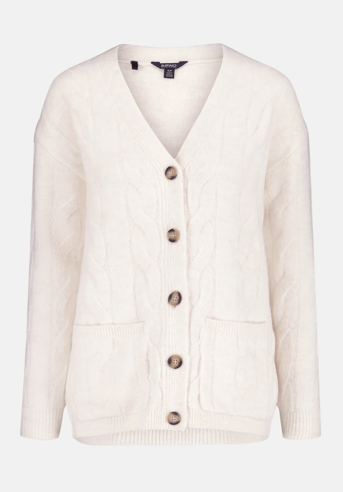 Calynda Women's Cable Knit Button-Up Cardigan with Pockets, Marshmallow - SW0144 - Image 5