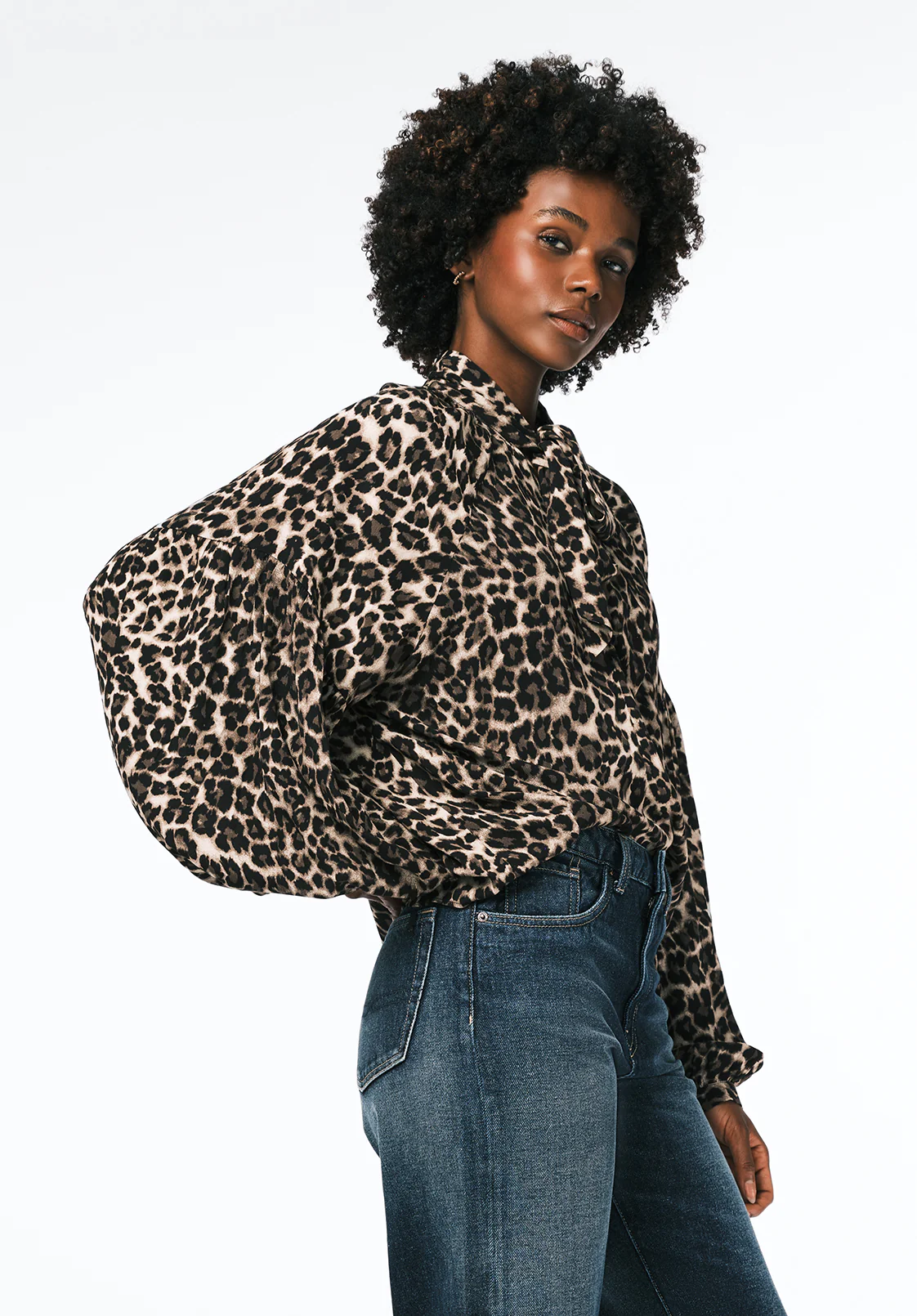 Carissa Women's Printed Blouse with Bow Neck and Voluminous Sleeves, Leopard - WT0207 - Image 3