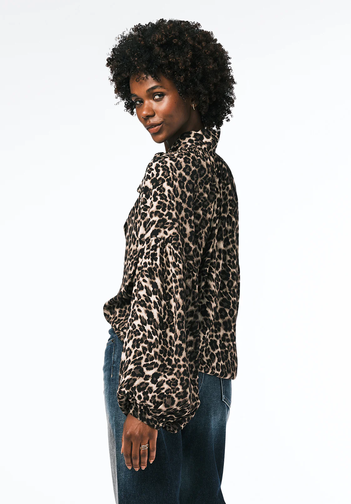 Carissa Women's Printed Blouse with Bow Neck and Voluminous Sleeves, Leopard - WT0207 - Image 4